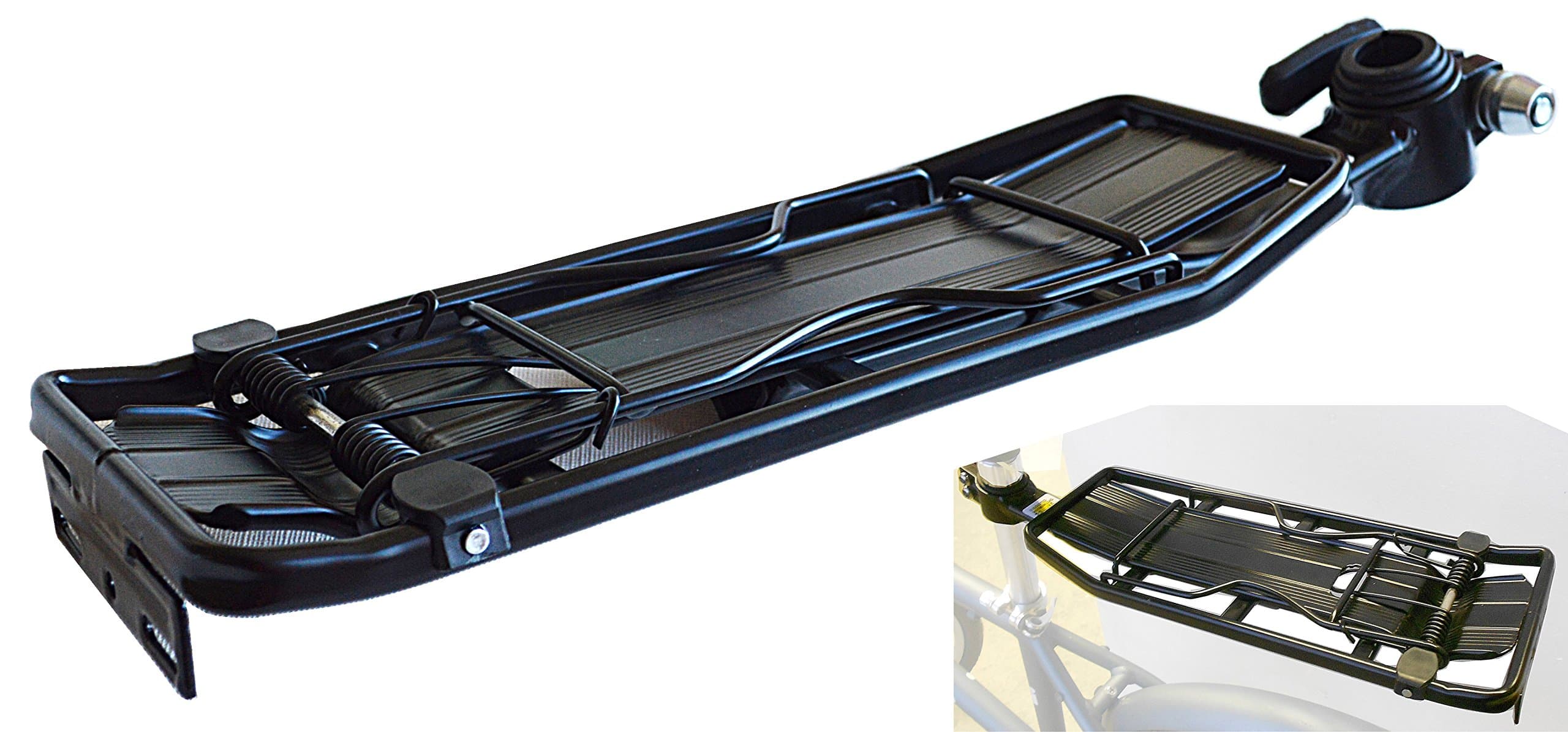 Rear Rack, Black Quick Release, seat Post Rear Rack, Alloy for seatpost Fixation, Black, Capacity of 22 LB, weigh 1 1/4lb,by Biria