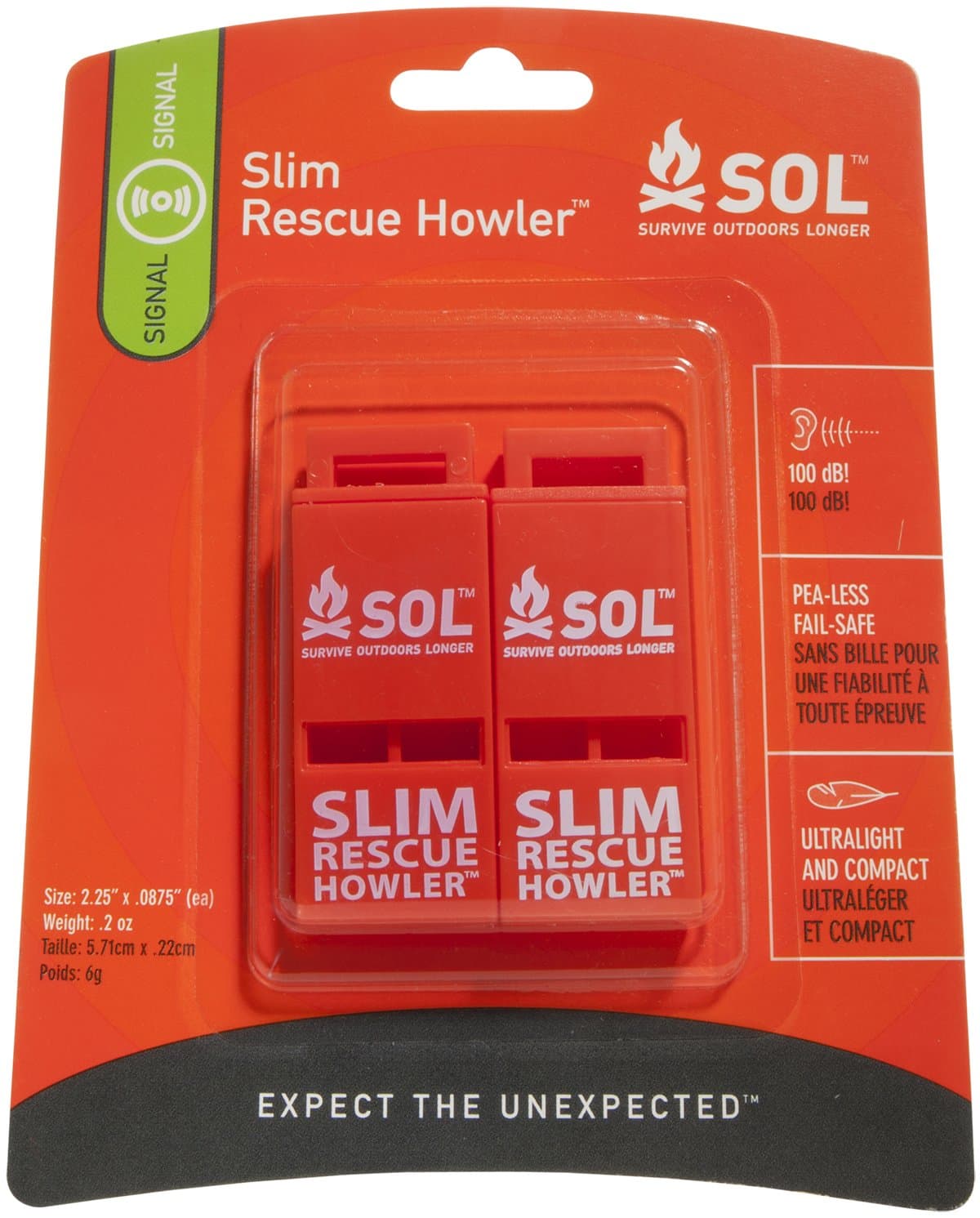 Slim Rescue Howler Whistle (2-Count)