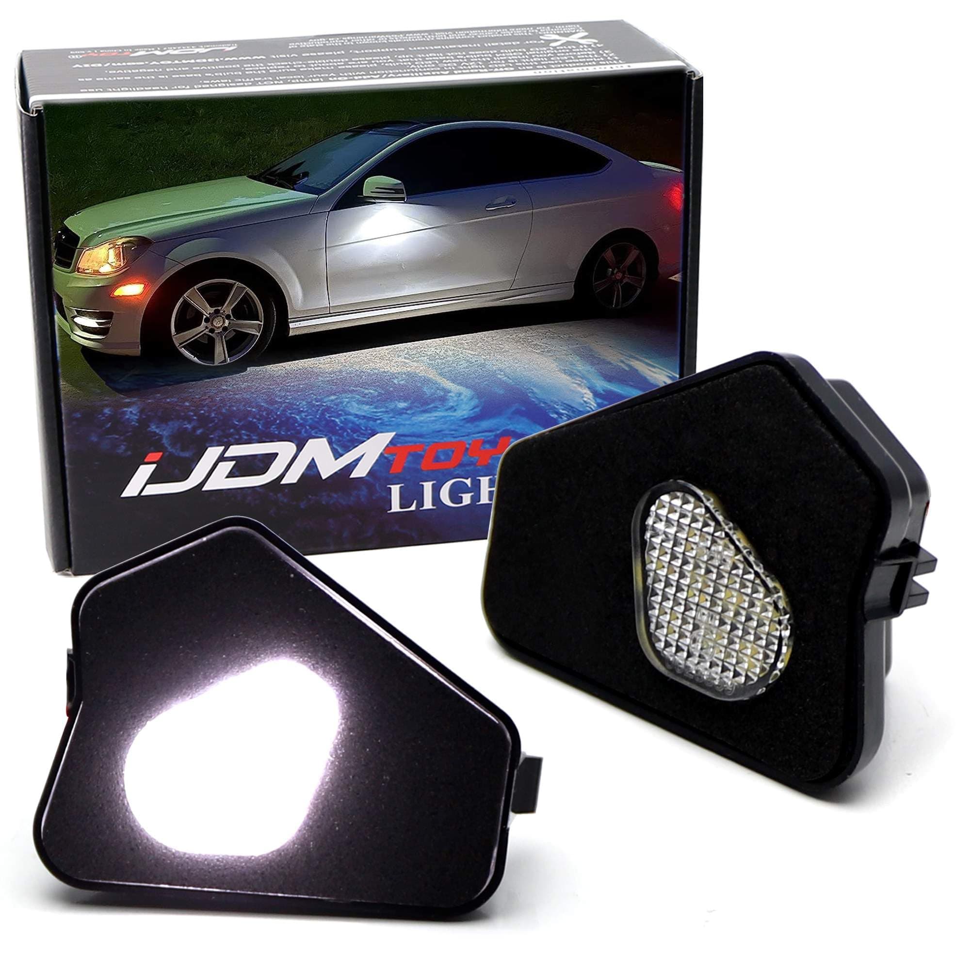 iJDMTOY White 18-SMD Full LED Under Mirror Puddle Lights Compatible With Mercedes W204 C-Class, W212 E-Class, W221 S-Class, C117 CLA-Class, C218 CLS-Class, etc (fit models w/o under mirror camera)