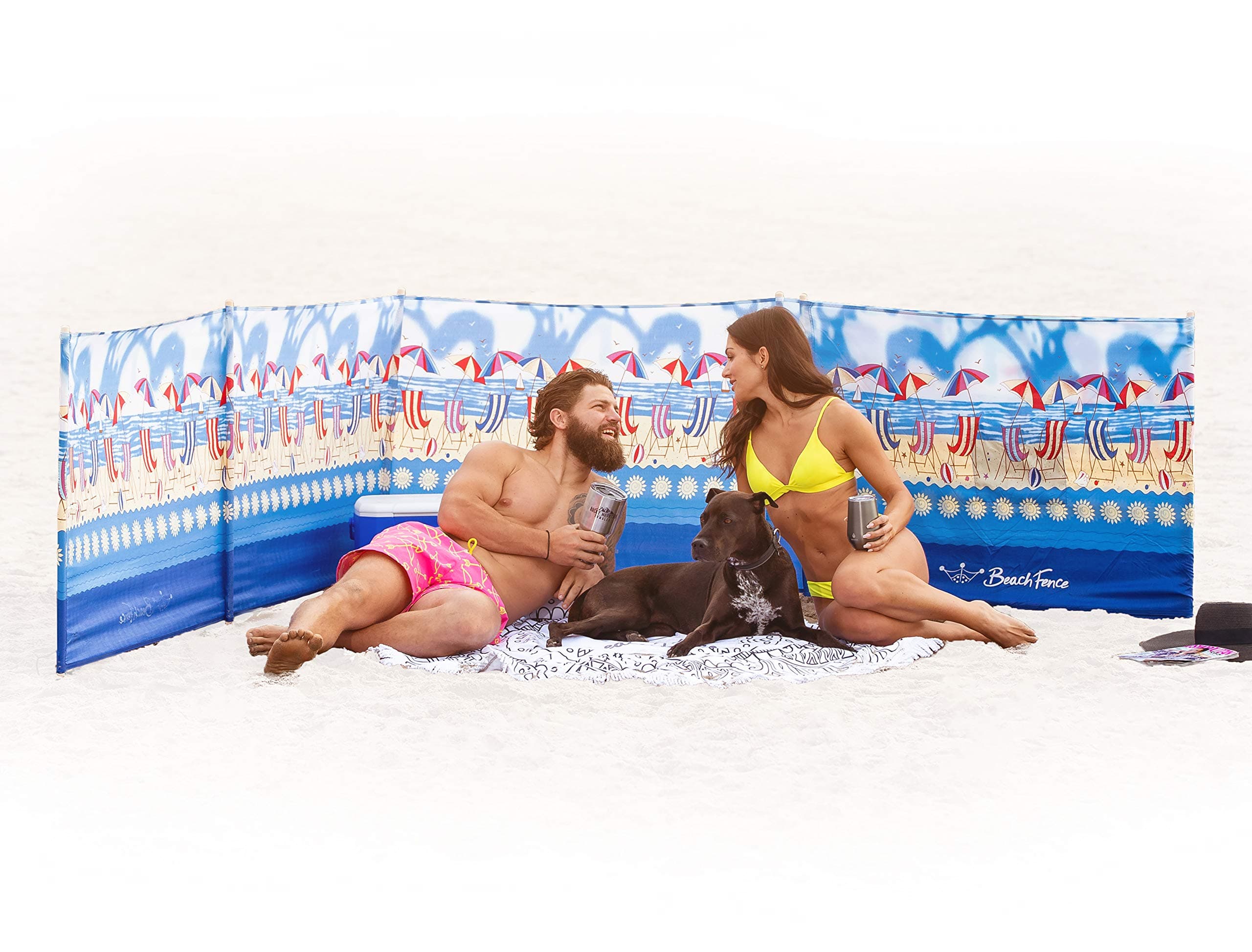 20 ft Beach Windscreen, Privacy Screen, Wind Blocker - Beach Scene, with Mallet and Bag