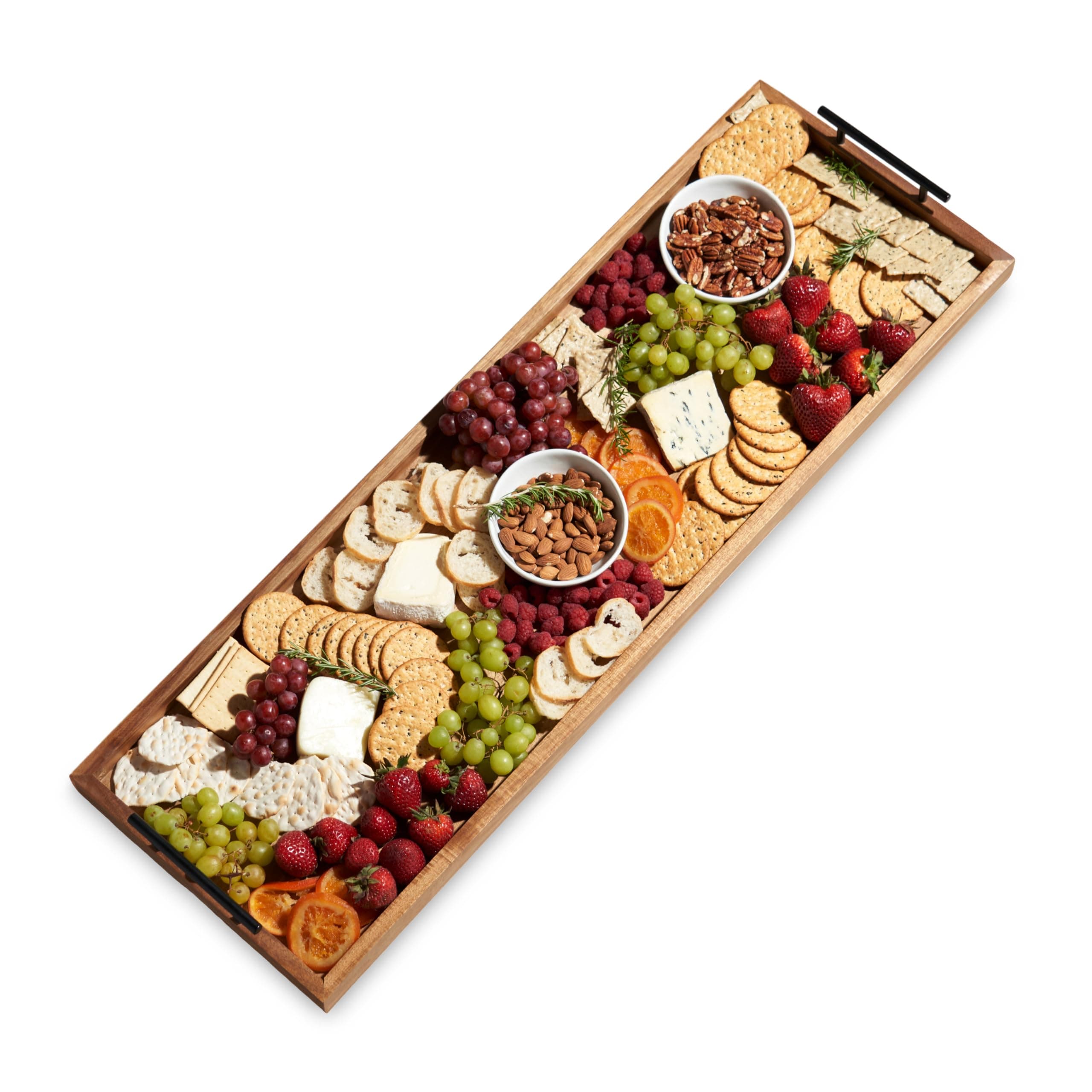 Twine Modern Manor Longboard Cheese Platter with Handles, Rectangular Cheese Board and Home Decor Tray, Dining Table Accessories Acacia Wood Set of 1