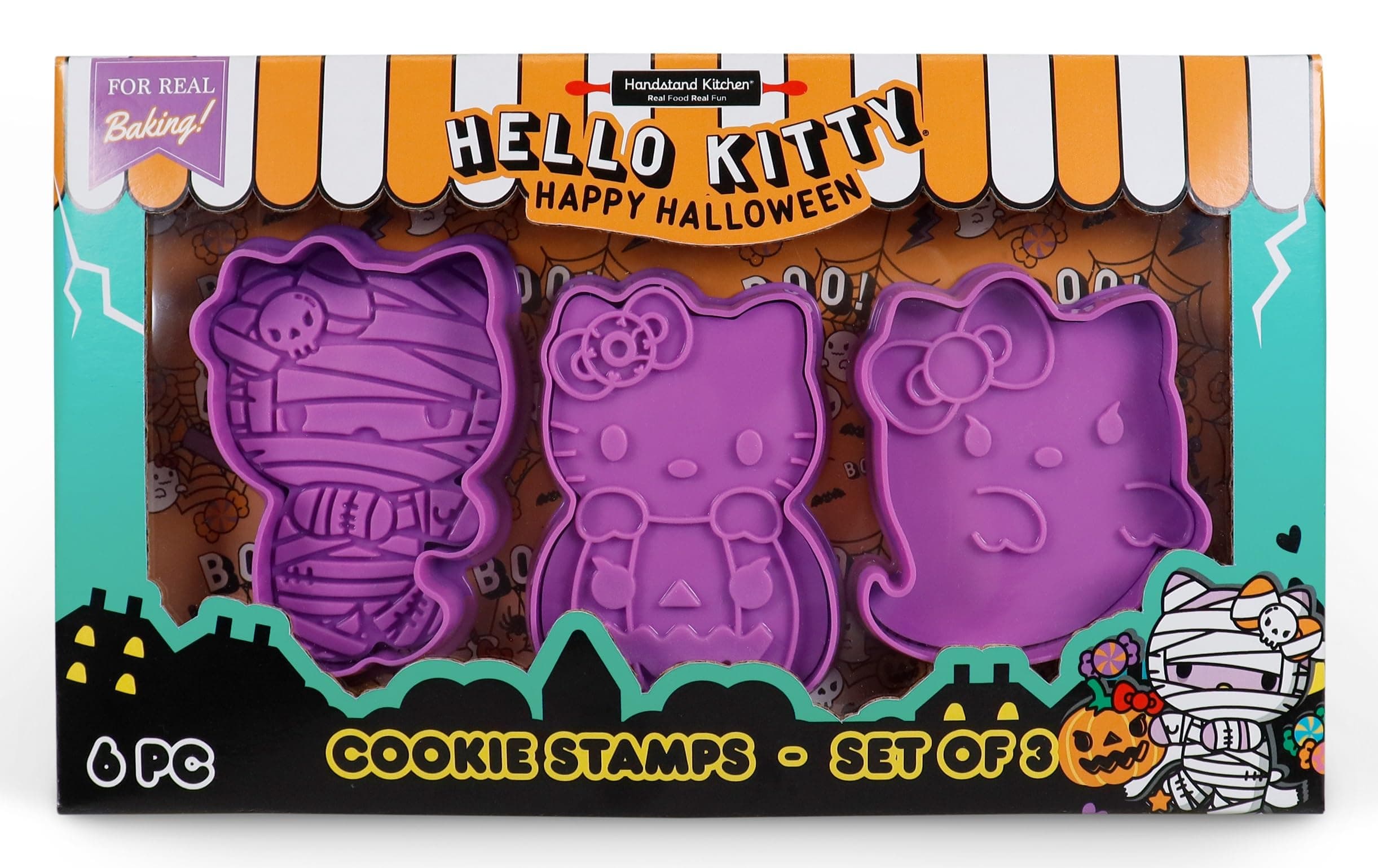 Handstand Kitchen Hello Kitty Halloween Cookie Cutter Stamp Set with Ghost, Mummy & Jack-O-Lantern Designs