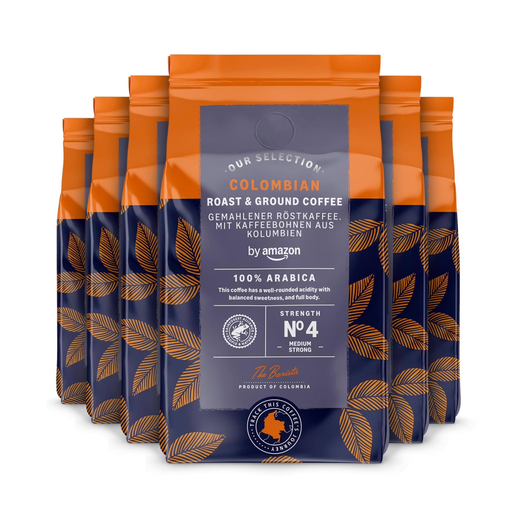 by Amazon Colombian Roast and Ground Coffee, Single Origin, Medium Roast, 1.36Kg (6 Packs of 227g), Rainforest Alliance Certified