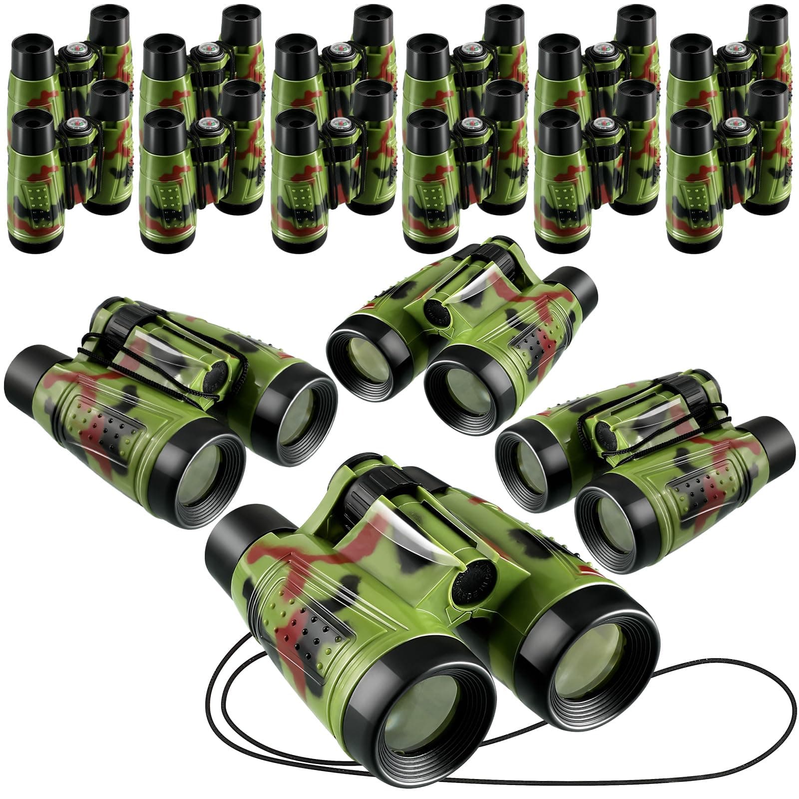 Deekin 16 Toy Binoculars with Neck String Learning Novelty Binocular Bulk Jungle Safari Hunting Party Favor for Explorer Gifts Bird Watching Camping Hunting, 4.3 x 4.1 Inch(Camouflage)