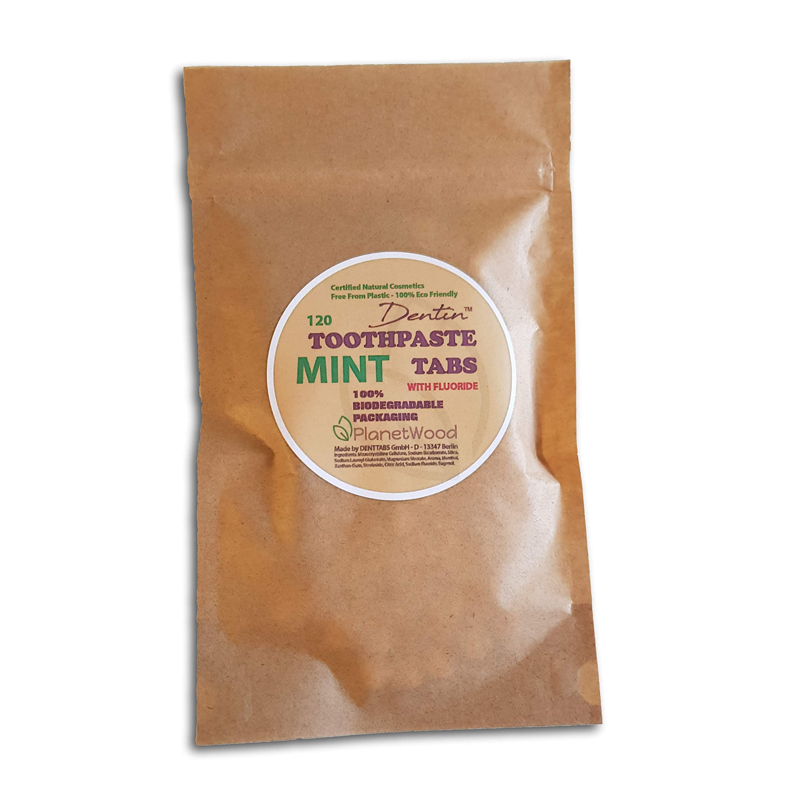 Dentin Toothpaste Tablets with Fluoride - 100% Natural Certified Cosmetics Made by DENTTABS (120 Tabs, 2 Months Supply)