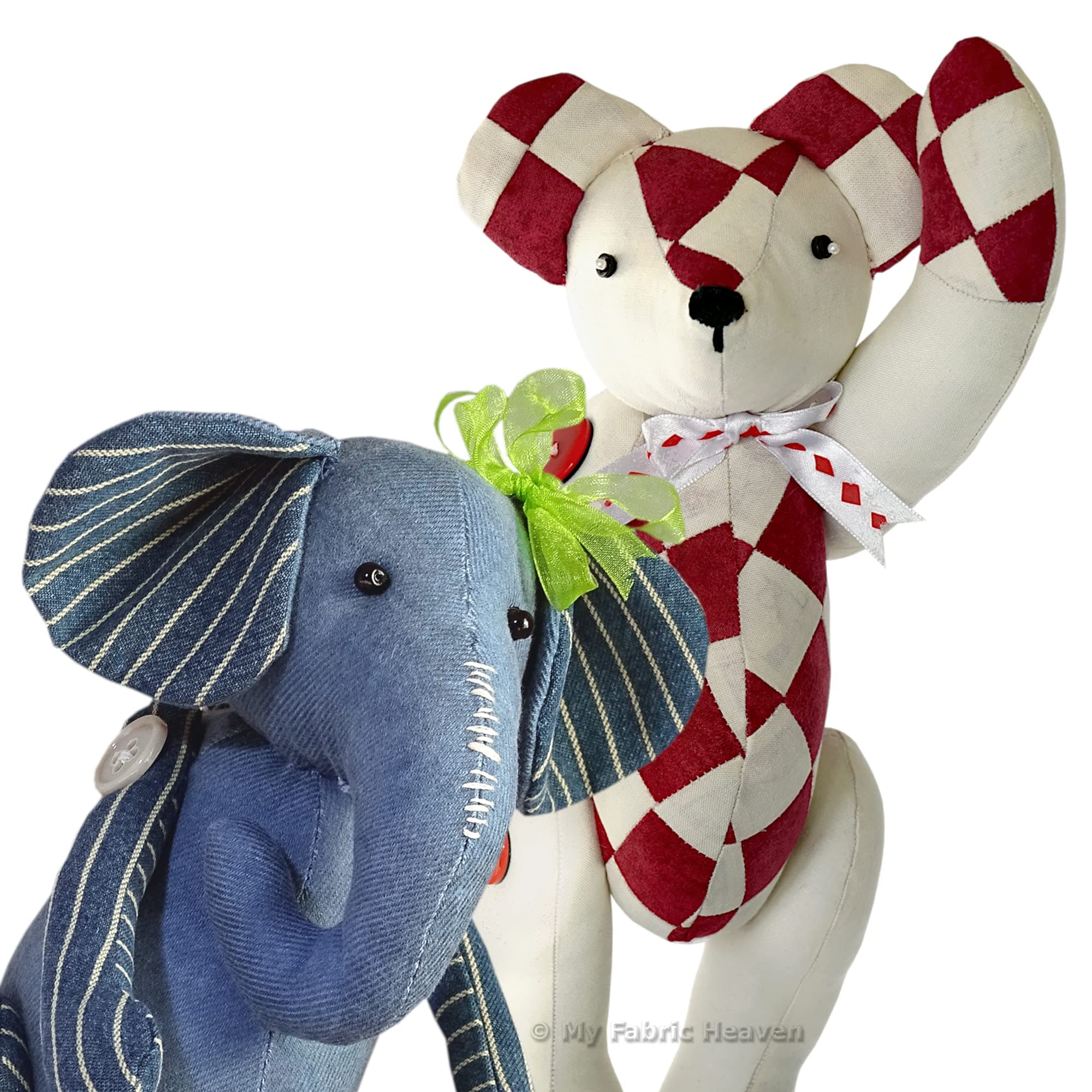 My Fabric Heaven Two Discounted Teddy Memory Bear & Denim Elephant Sewing Patterns Keepsake Stuffed Soft Toys & Easy Photo-Tutorial Instructions. Free Post