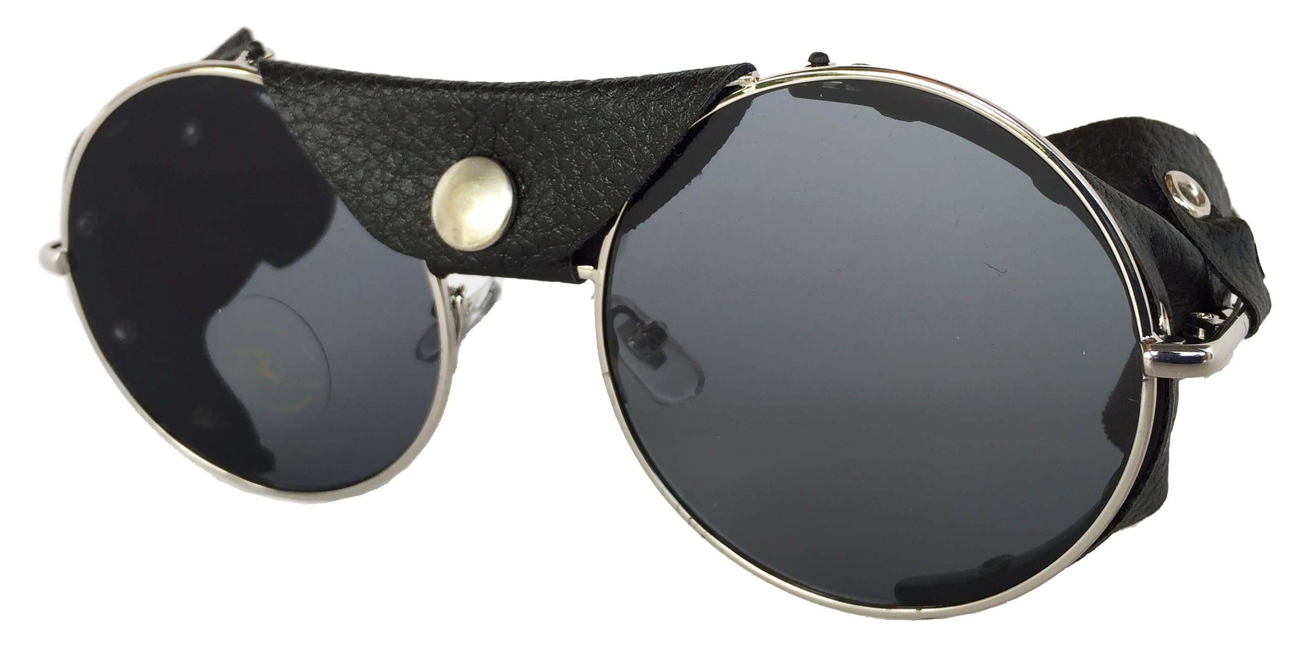 Round Lens Motorcycle Sunglasses (Chrome Frames, Flat Lens Grey)