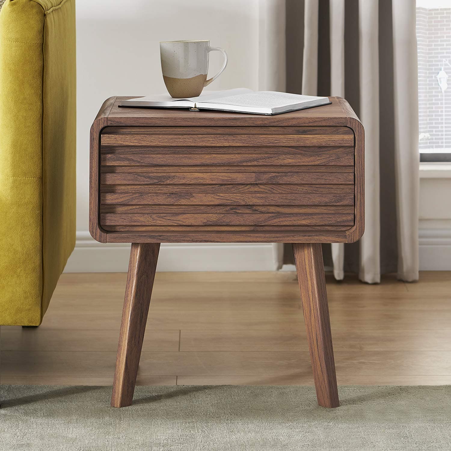 mopio Ensley Night Stand, Side Table, End Table, Mid Century Modern Nightstand, Bedside Tables, Small Nightstand with Drawers, Side Table with Storage, for Living Room, Bedroom, Walnut