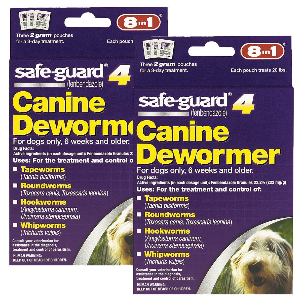 Excel 8 in 1 Safe Guard Canine Dewormer for Medium Dogs, 2-Gram (3 Pouches per Pack)