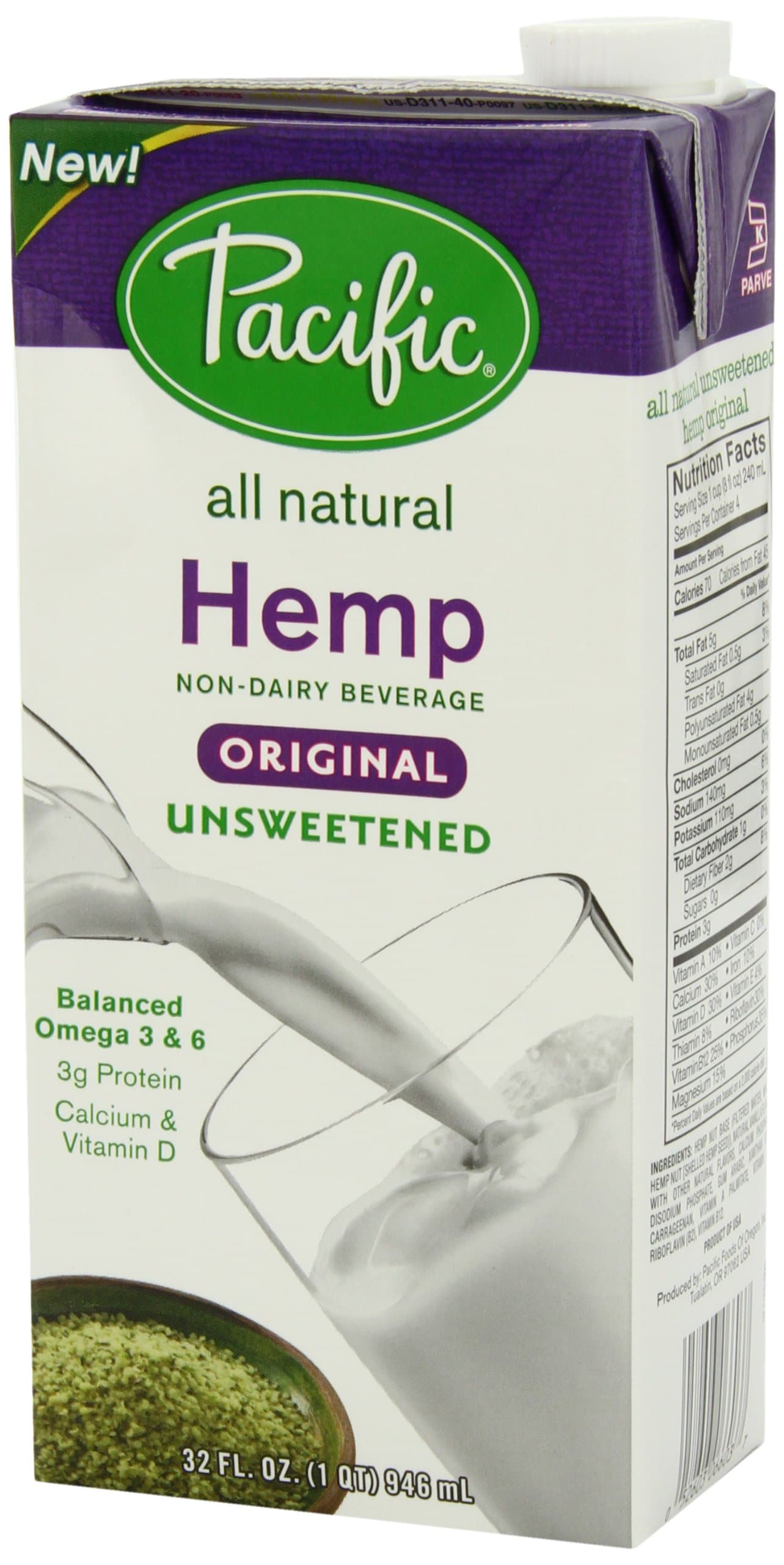 Pacific Natural Unsweetened Hemp Milk, Original, 6 Count