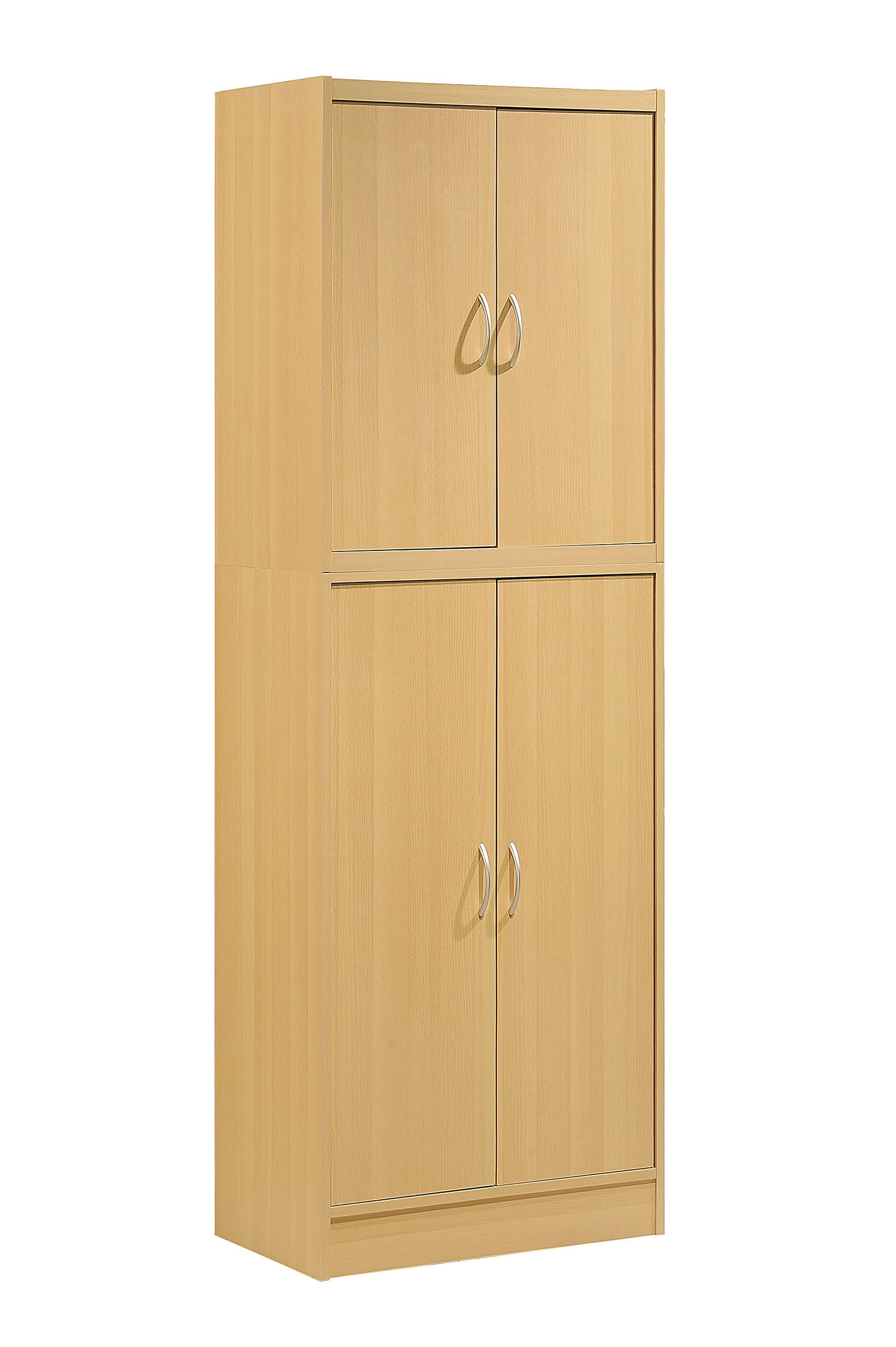 4 Door Kitchen Pantry with Four Shelves, Beech