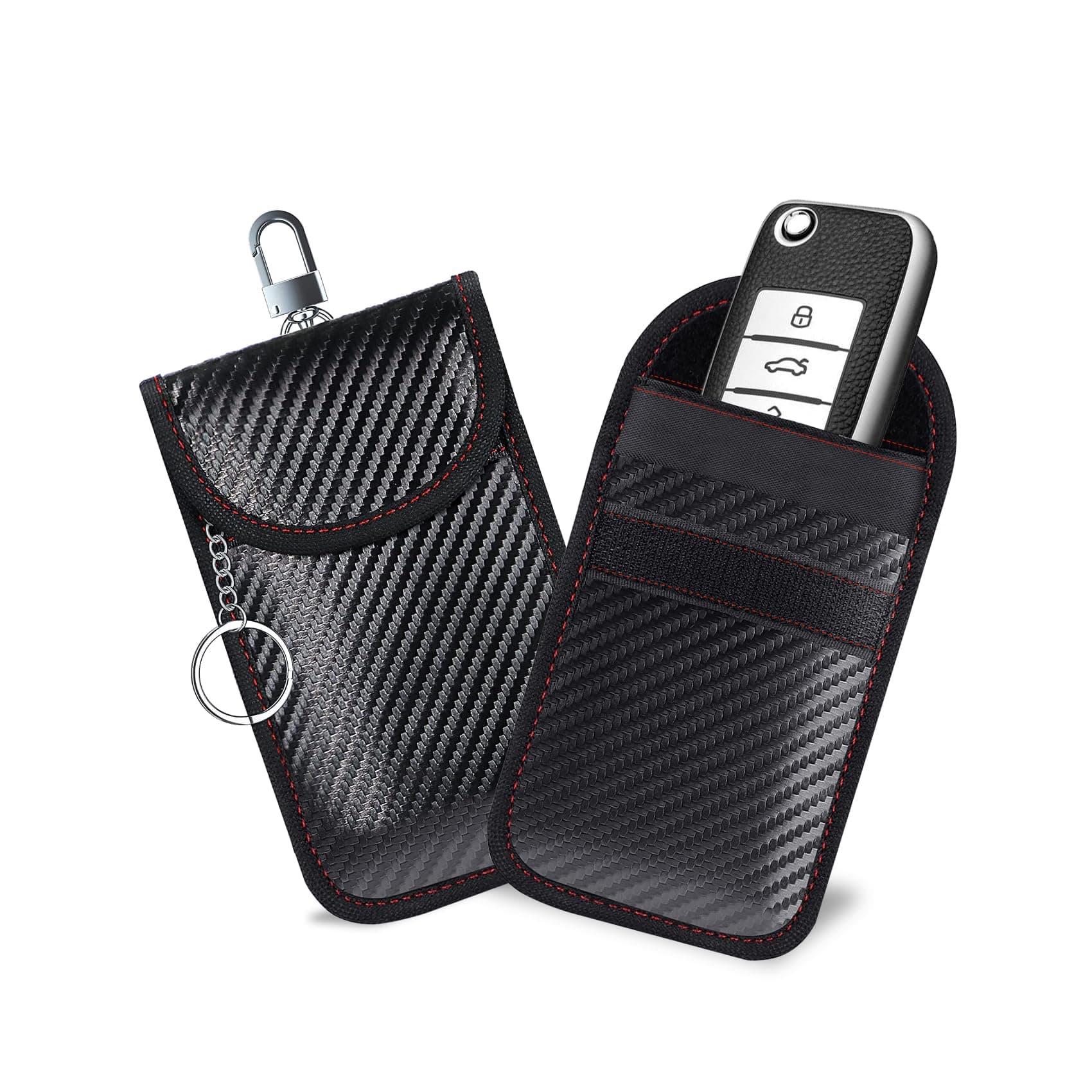 2-Pack Faraday Key Fob Protector, 3.15"X5.12" Double-Layer Carbon Fiber Material Anti-Theft Faraday Bag, RFID Blocking Faraday Bag for Car Keys, Anti-Hacking for Car Key Fob Cover
