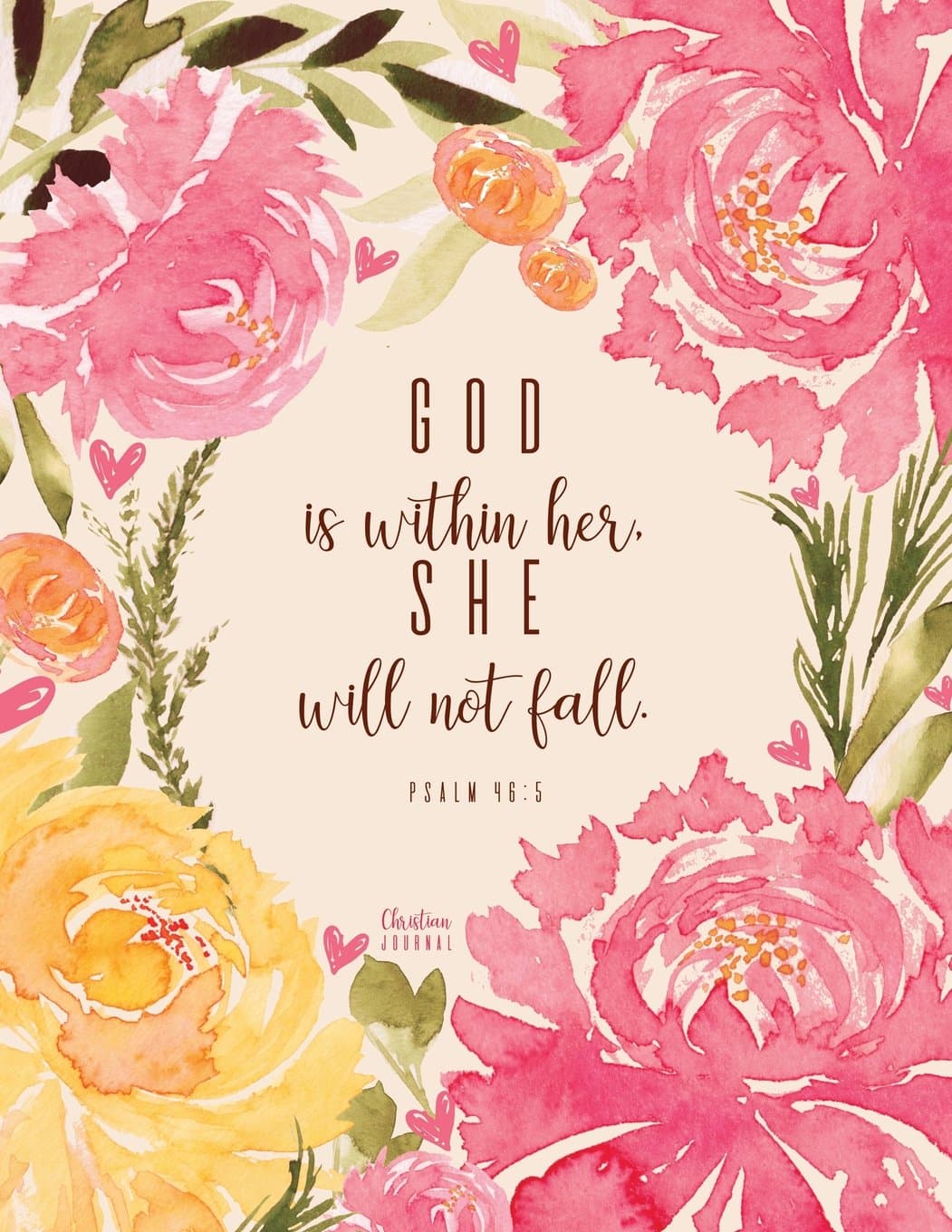 Christian Journal - God is within her, she will not fall. Psalm 46:5: Pink Journal Notebook. Bible Verse Cover (Journals To Write In For Women Christian) Paperback – 7 Feb. 2018
