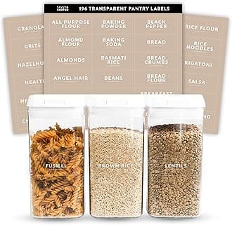 SAVVY & SORTED Pantry Labels for Food Containers, 198 Modern Font Kitchen Labels for Containers on Clear Sticker, Waterproof Scratch Resistant, Organize Pantry Essentials