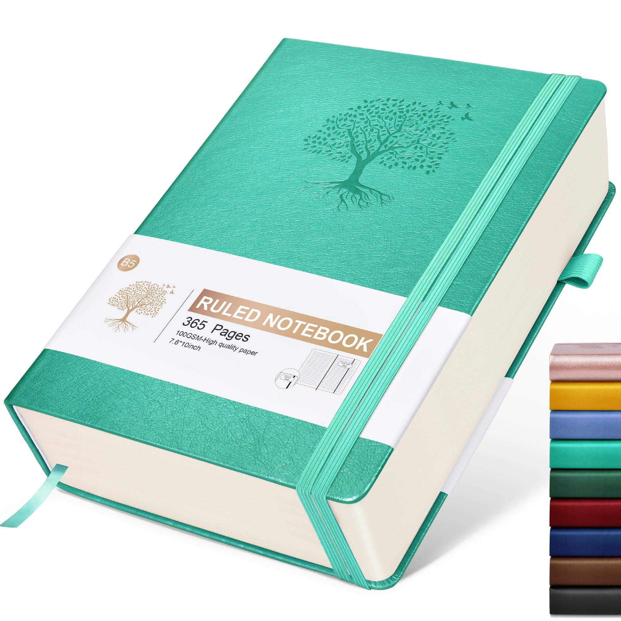Lined Journal Notebook, 365 Pages B5 Large Journals for Writing Ruled Notebook, Hardcover Leather Journal for Women Men, Daily Notebook for Work, Note Taking, 100Gsm Thick Paper( 7.6'' X 10'' Teal)