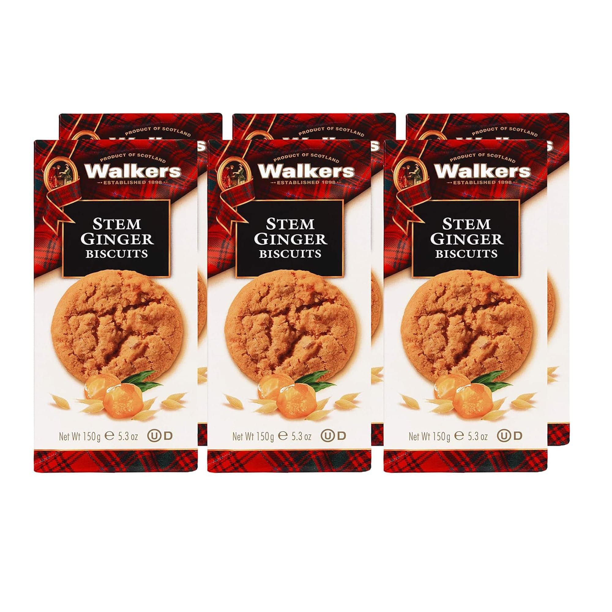 Walker's Shortbread Stem Ginger Biscuits, Scottish Cookies, 5.3 Oz (Pack of 6)