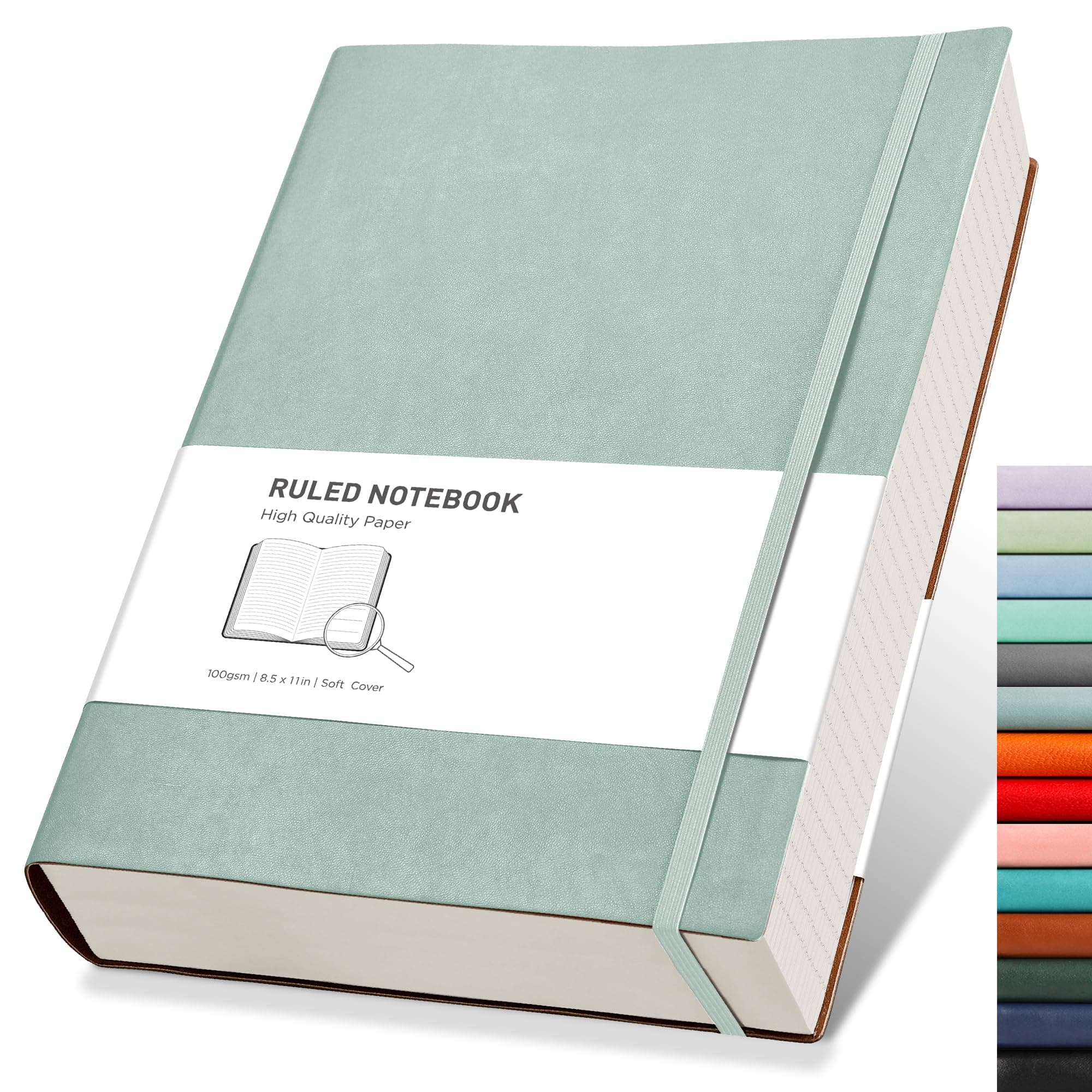 RETTACY A4 Lined Notebook College Ruled/Thick Journal - Extra Large Softcover Composition Notebooks with 2 Free Sticky Notes 320 Pages,Faux Leather, Inner Pocket 21.5 x 27.9cm - BabyBlue