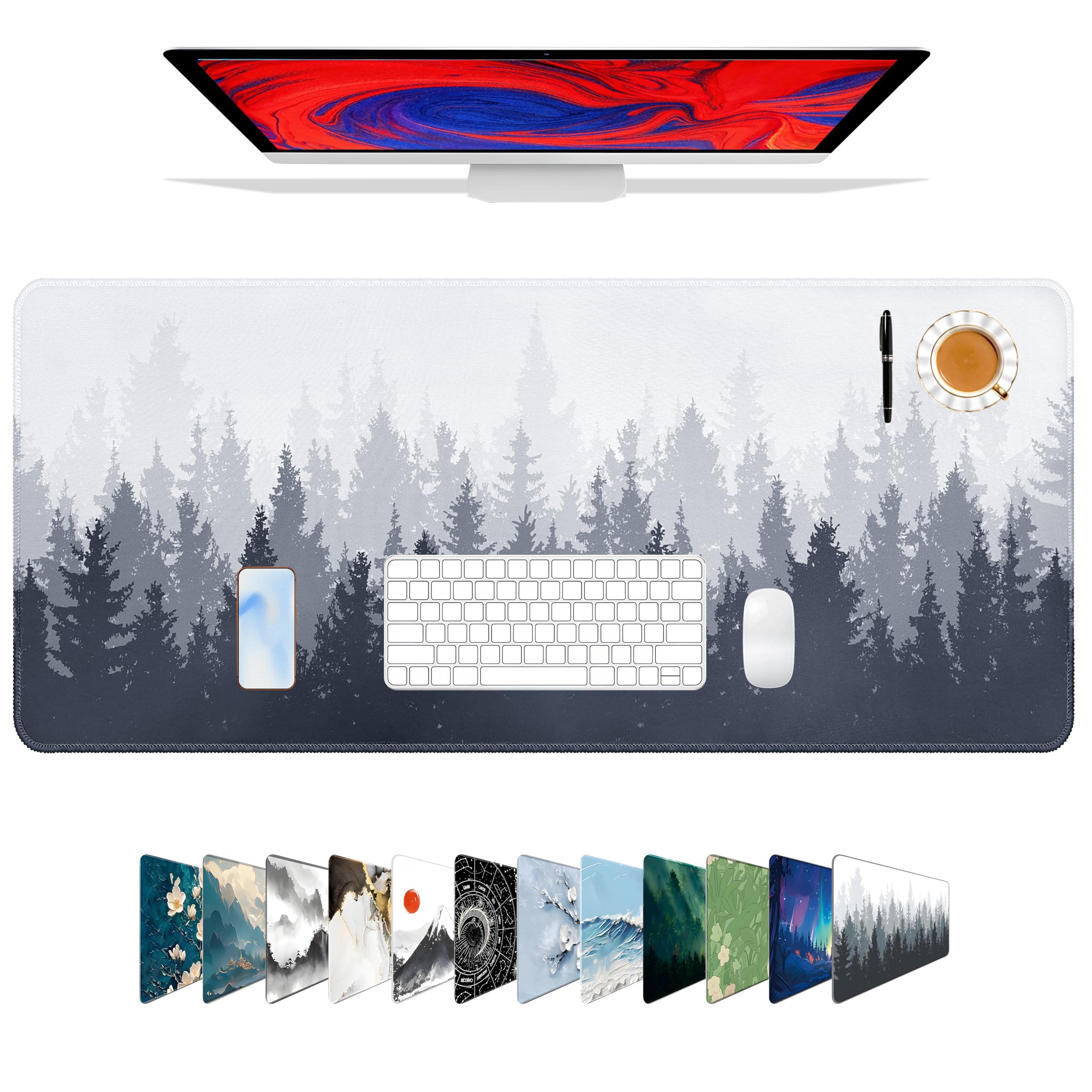 Galdas Gaming Mouse Mat Forest Background Pattern XXL XL Large Mouse Mat Long Extended Mouse Pad Desk Mat Non-Slip Rubber Mice Pads Stitched Edges Thin Pad (31.5 x 11.8 x 0.12 Inches) Tree