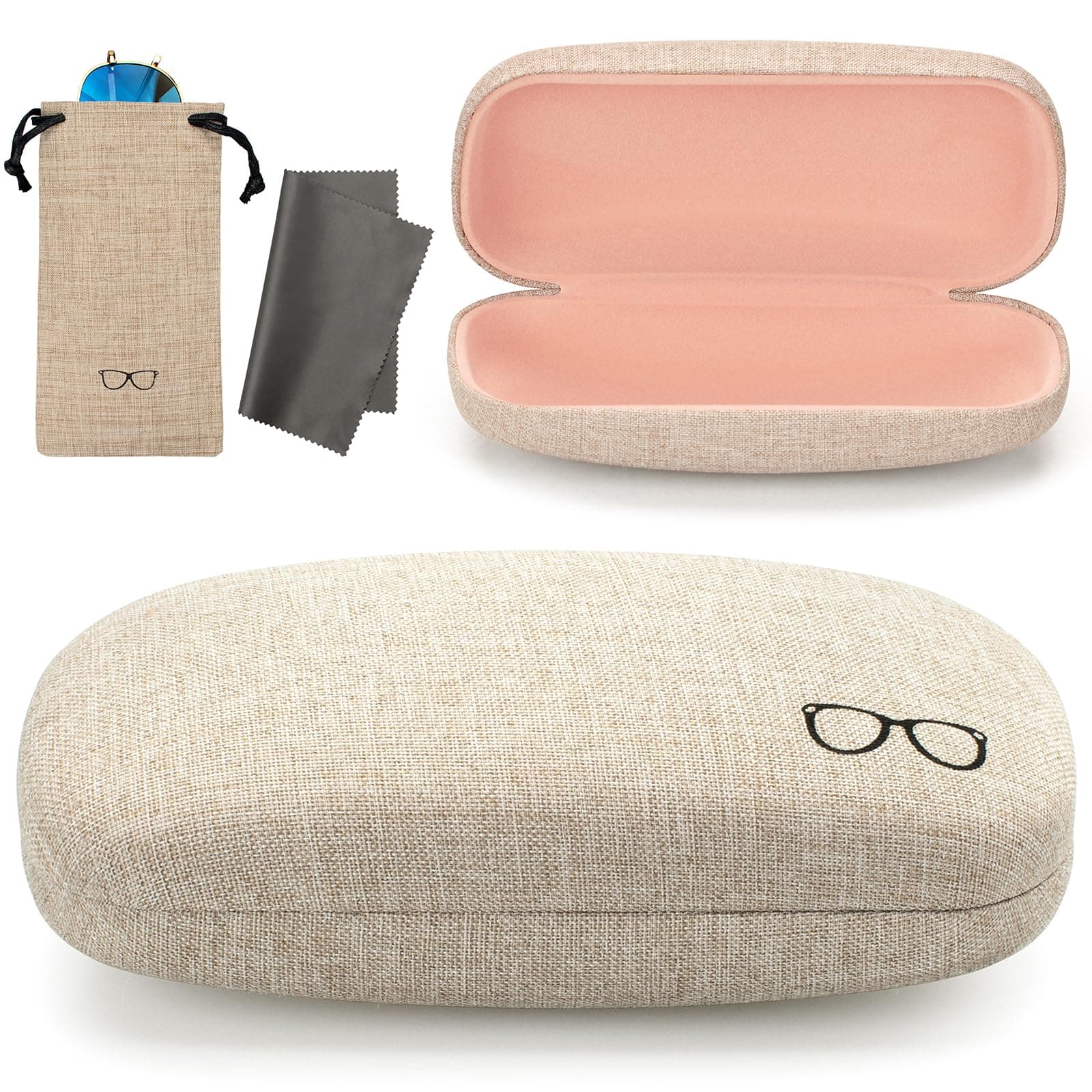 Hard Shell Eyeglasses Cases, Linen Fabrics Protector Sunglasses Case, Large Glasses Case