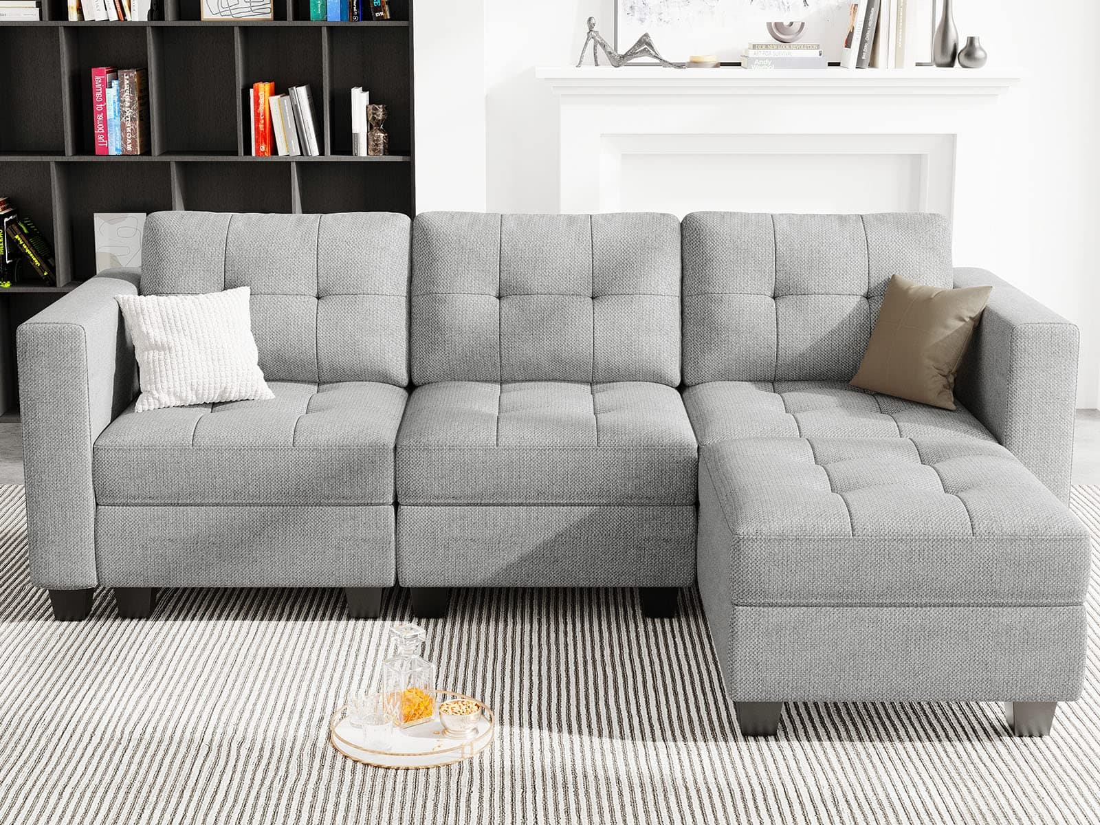 BelffinModular Sectional Sofa L Shaped Sofa Couch with Storage Seats Convertible Sectional Couch Modular Sofa with Reversible Chaise Fabric Light Grey