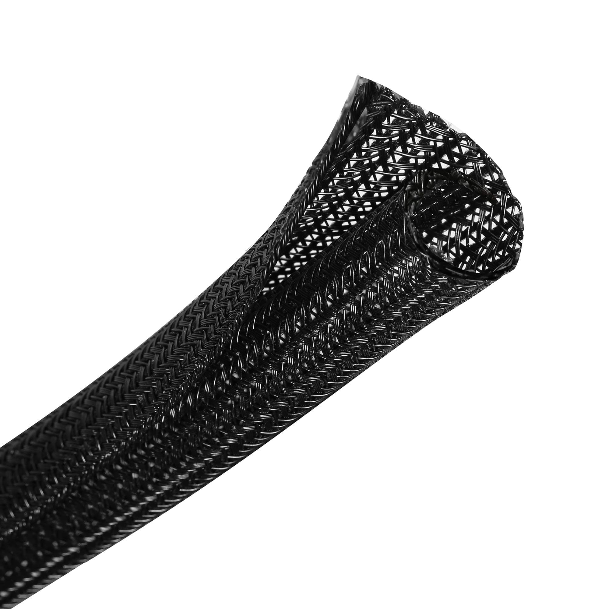 10ft - 1 inch Braided Cable Management Sleeve Cord Protector - Self-Wrapping Split Wire Loom for TV/Computer/Home Theater/Engine Bay - Black