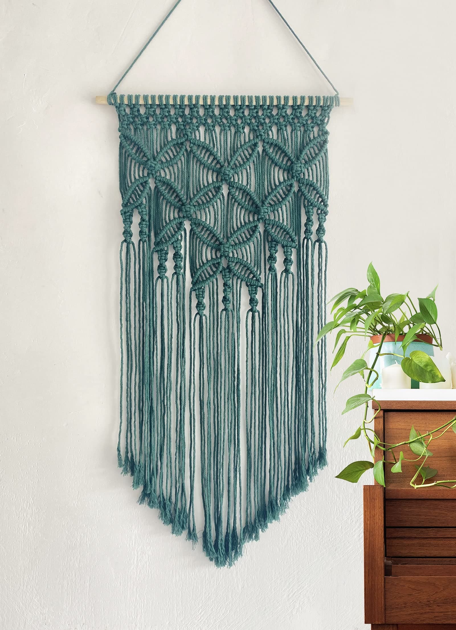 WinterdemoonHandmade Cotton Home Decor Macrame Wall Hanging Deep Green