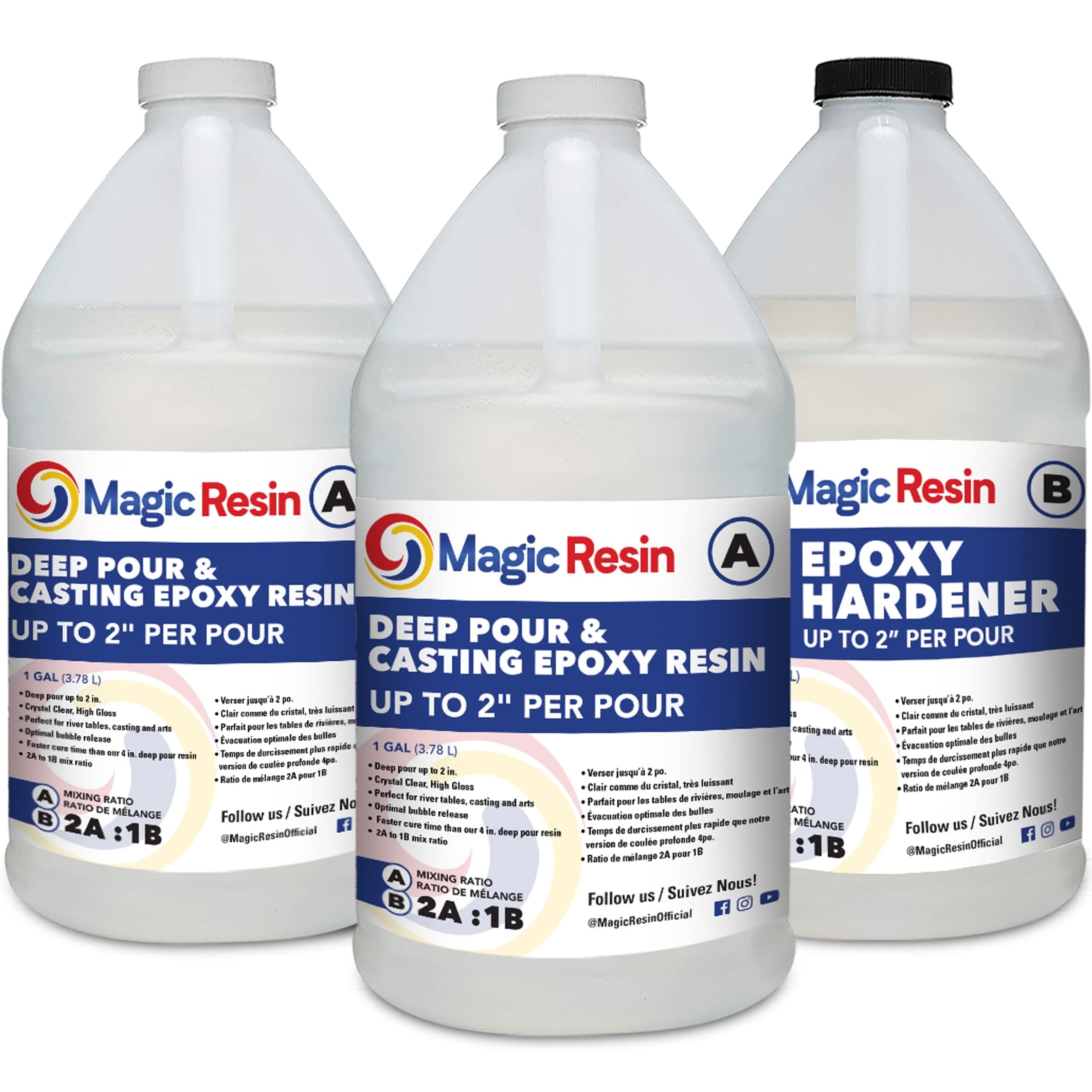 Magic Resin | 11.4 L (3 Gallon) | 2'' Deep Pour & Cast Epoxy Resin Kit | Low VOC & Low Odor | Crystal Clear | for River Tables, Deep Pouring, Casting, Trim, Jewelry, Crafts & More