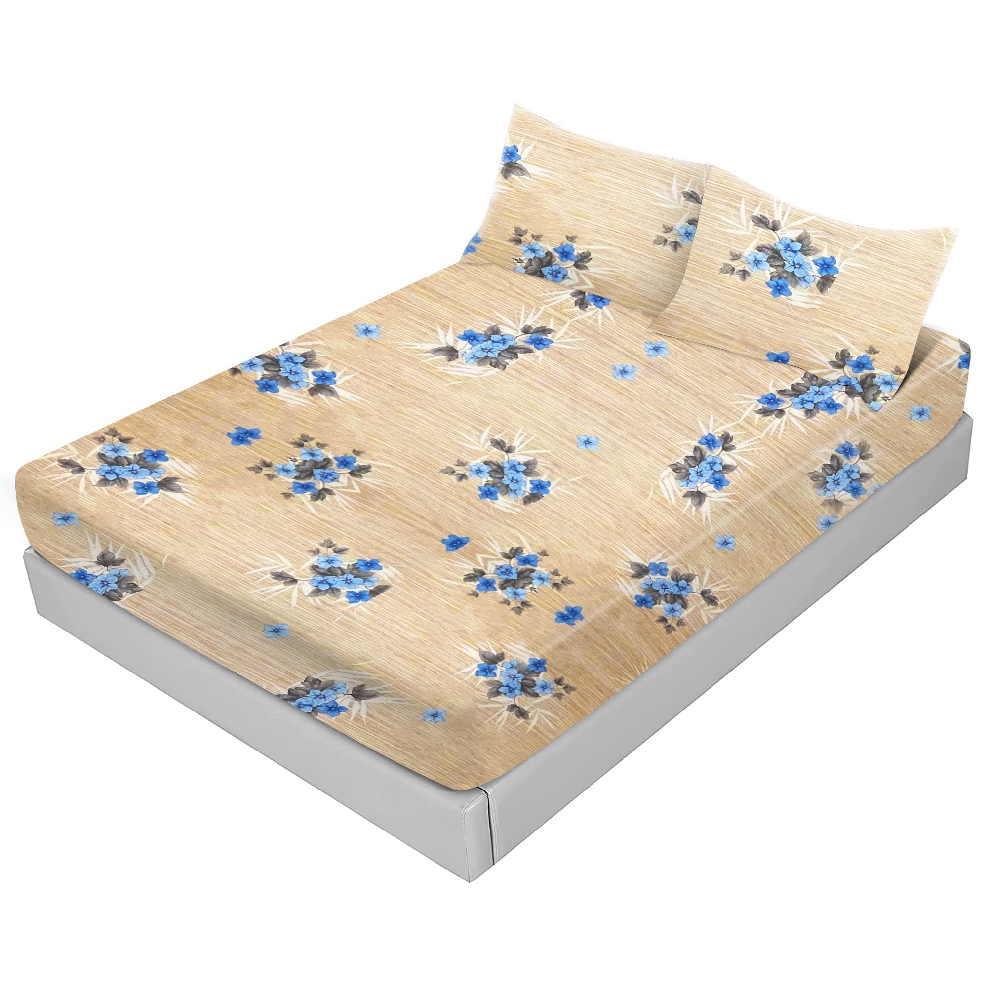 Wrapest Luxurious FITTED BEDSHEETS with Pillowcases – Breathable Cooling Bed Sheets with 360 Elastic – Soft and Wrinkle-Resistant 39-cm Deep Fitted Sheets King/Single (Beige Bunch, King)