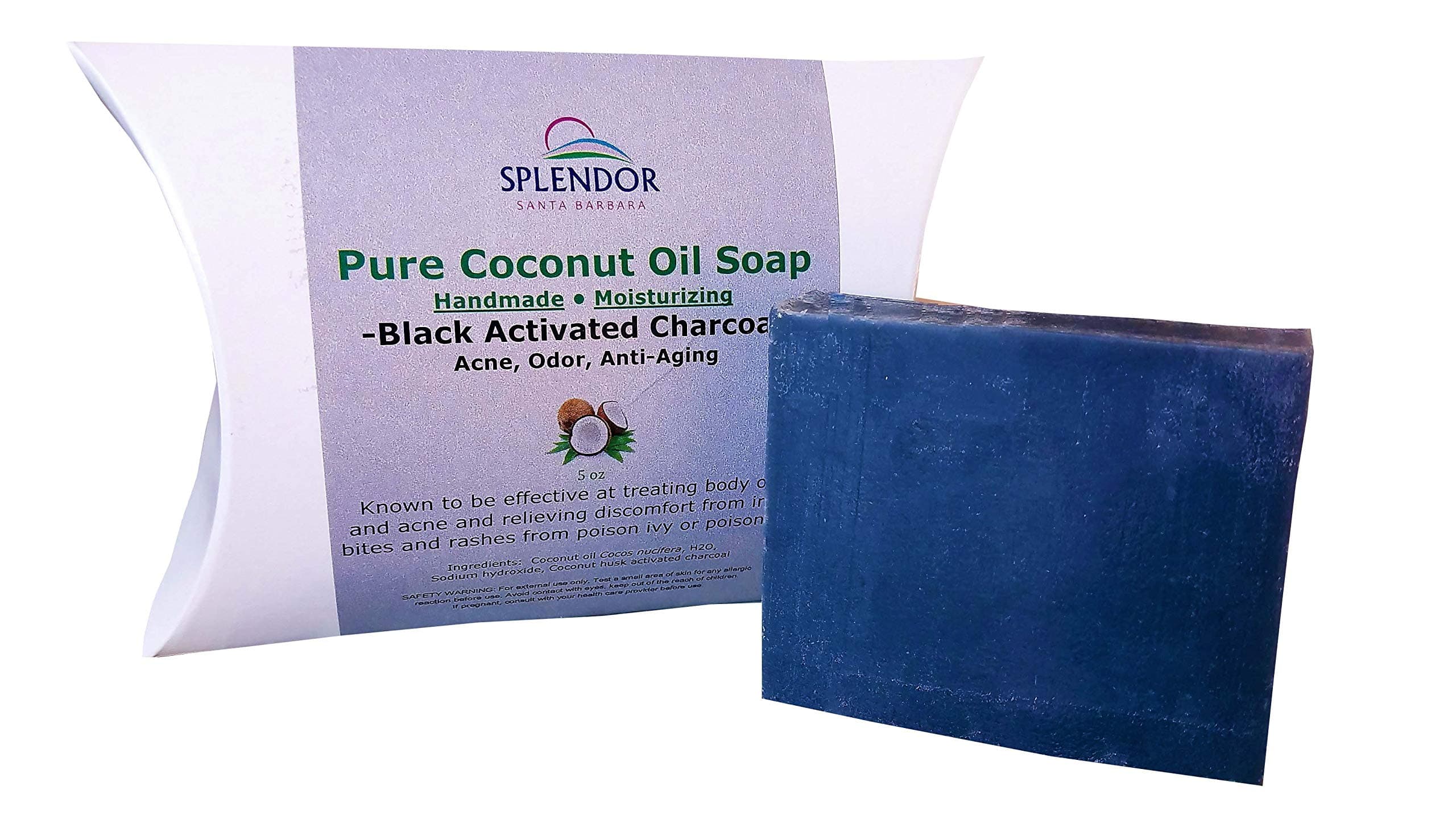 Splendor Black Activated Charcoal Soap Bars - Unscented Natural Cold-Process Soap - Odor Neutralizer, Handmade & Vegan - Gentle Skin Cleanser for Face, Body, and Hands - Deep Cleanse