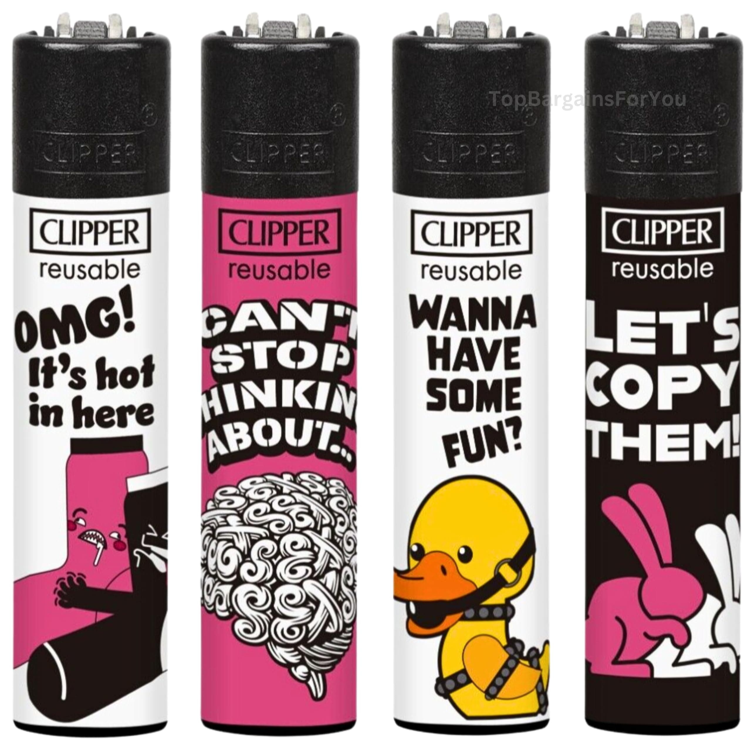 4 x Clipper Lighter Set HOT QUOTES Black Top Windproof Gas Refillable - Limited Edition