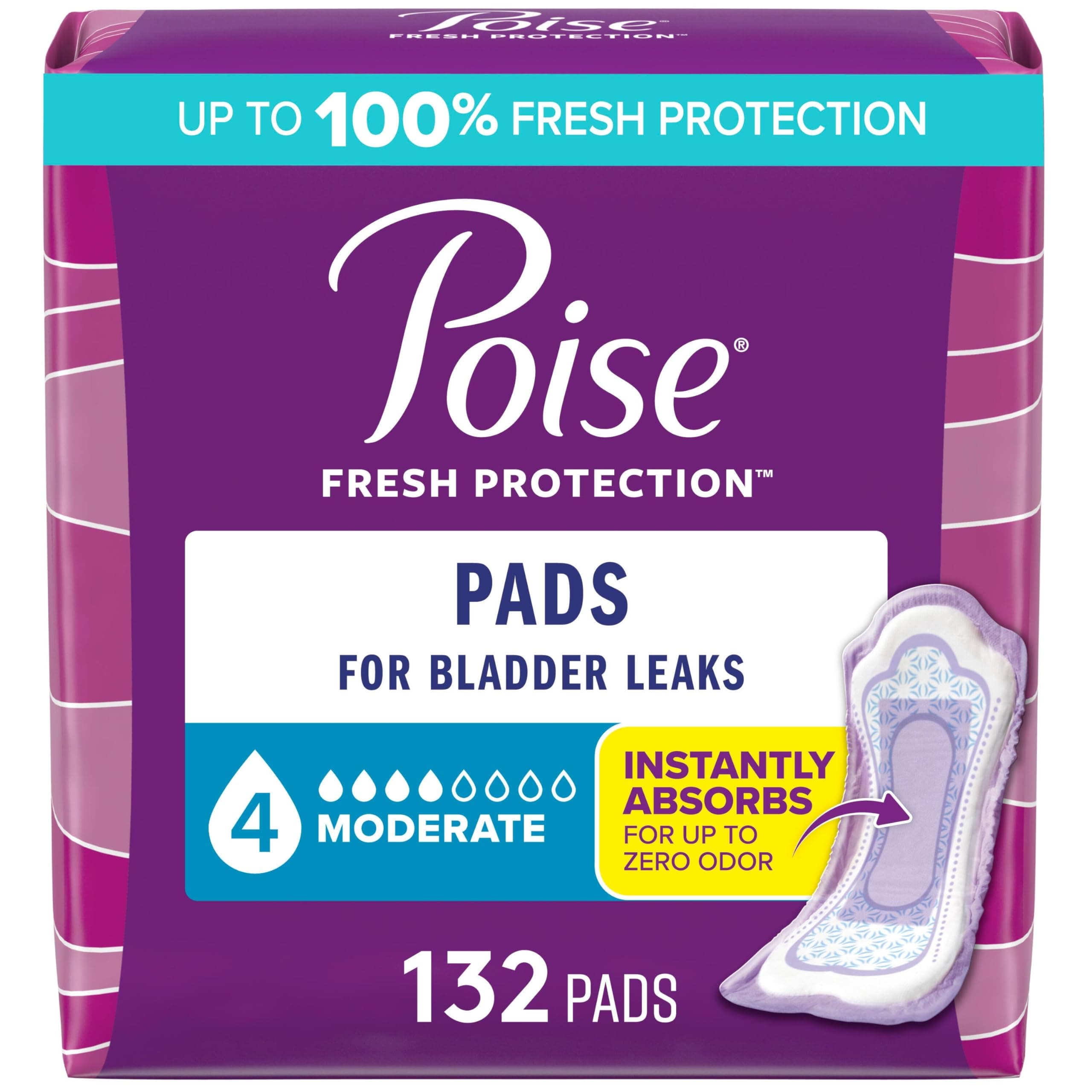 Incontinence Pads, Moderate Absorbency, Regular, 132 Count