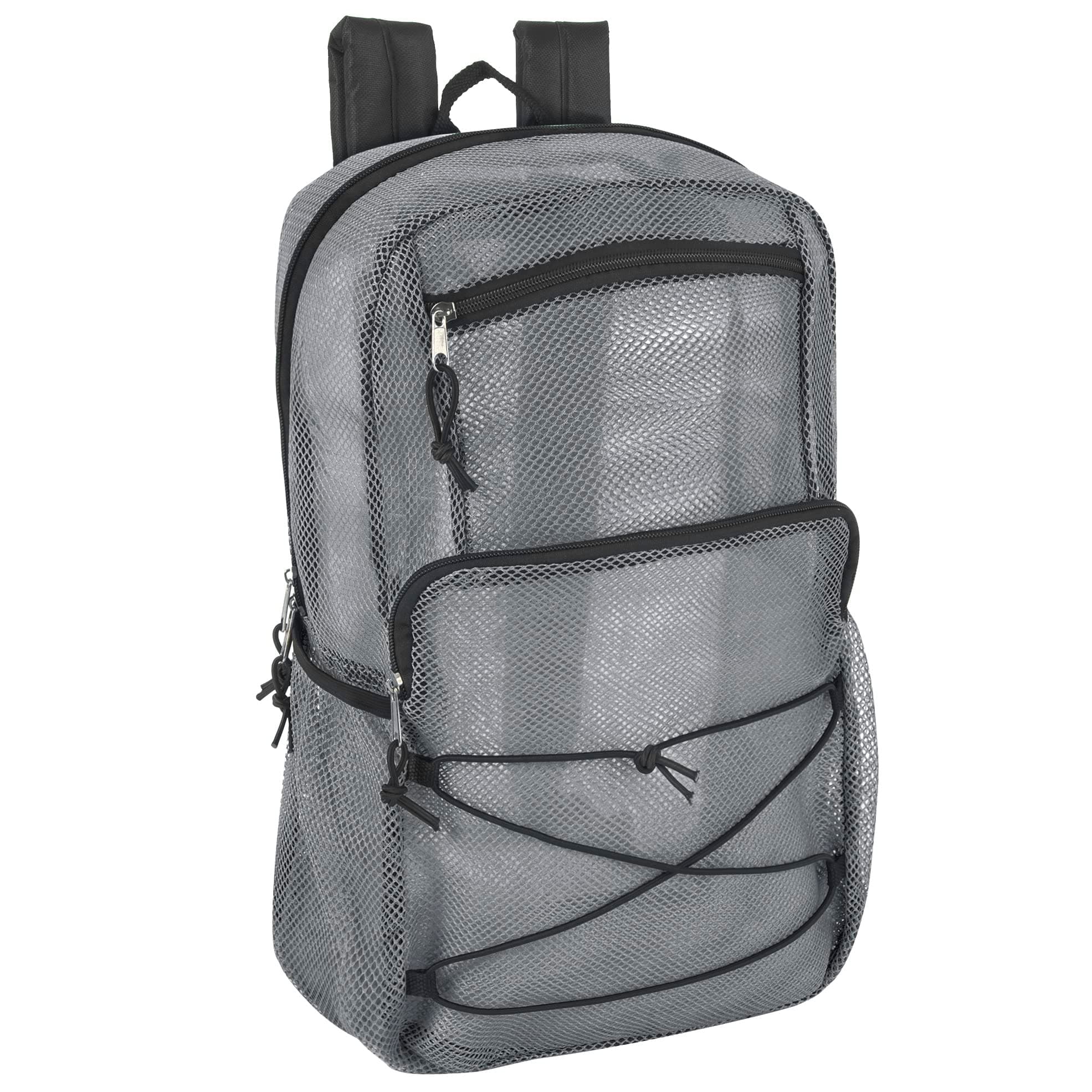 Deluxe See Through Mesh Backpack with Bungee Cord & Adjustable Padded Straps for Swimming, Travel (Grey)