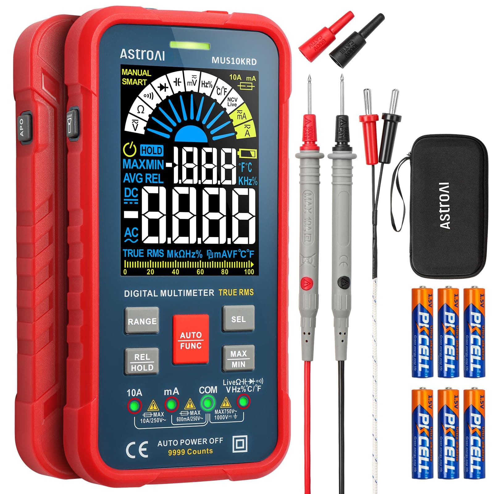 Digital Multimeter 10000 Counts TRMS Auto-Ranging Color LCD Screen Voltmeter, Fast Accurately Measures Voltage Current Amp Resistance Continuity Duty-Cycle Capacitance Temperature