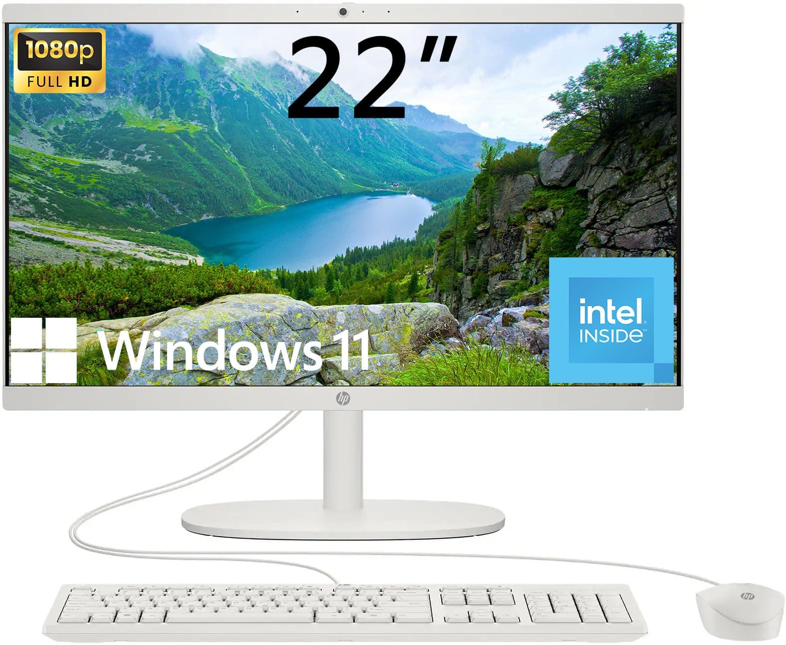 HP All-in-One Desktop Computer, 21.5" FHD Display, Intel Celeron J4025 Processor, Webcam, HDMI, RJ-45, Wi-Fi 6, USB-C, Wired Keyboard&Mouse Windows 11 Home, 16GB RAM | 256GB SSD