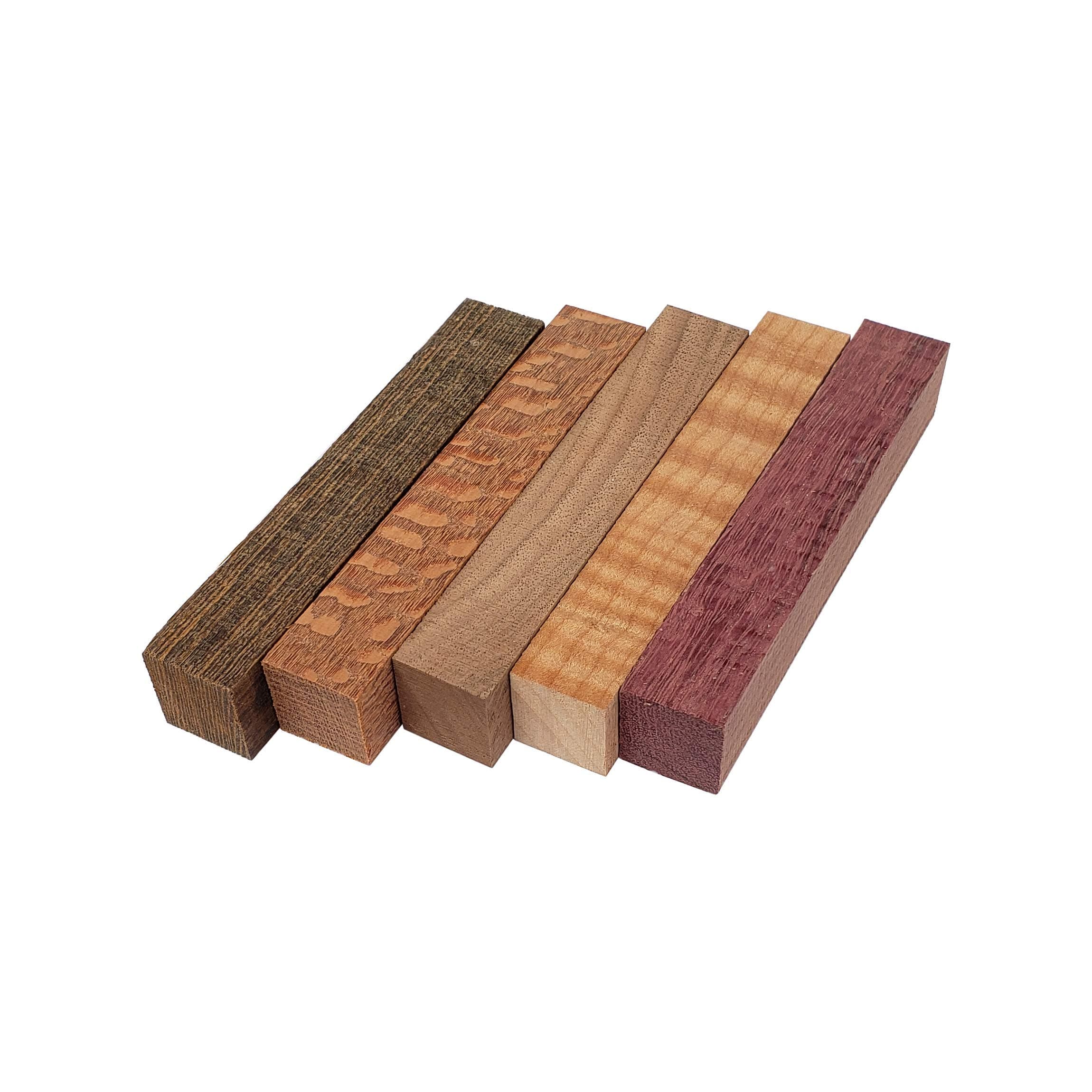 Red Tree Supply Pen Blank Pack: Bocote, Curly Maple, Leopardwood, Purple Heart, Walnut (5 pack)