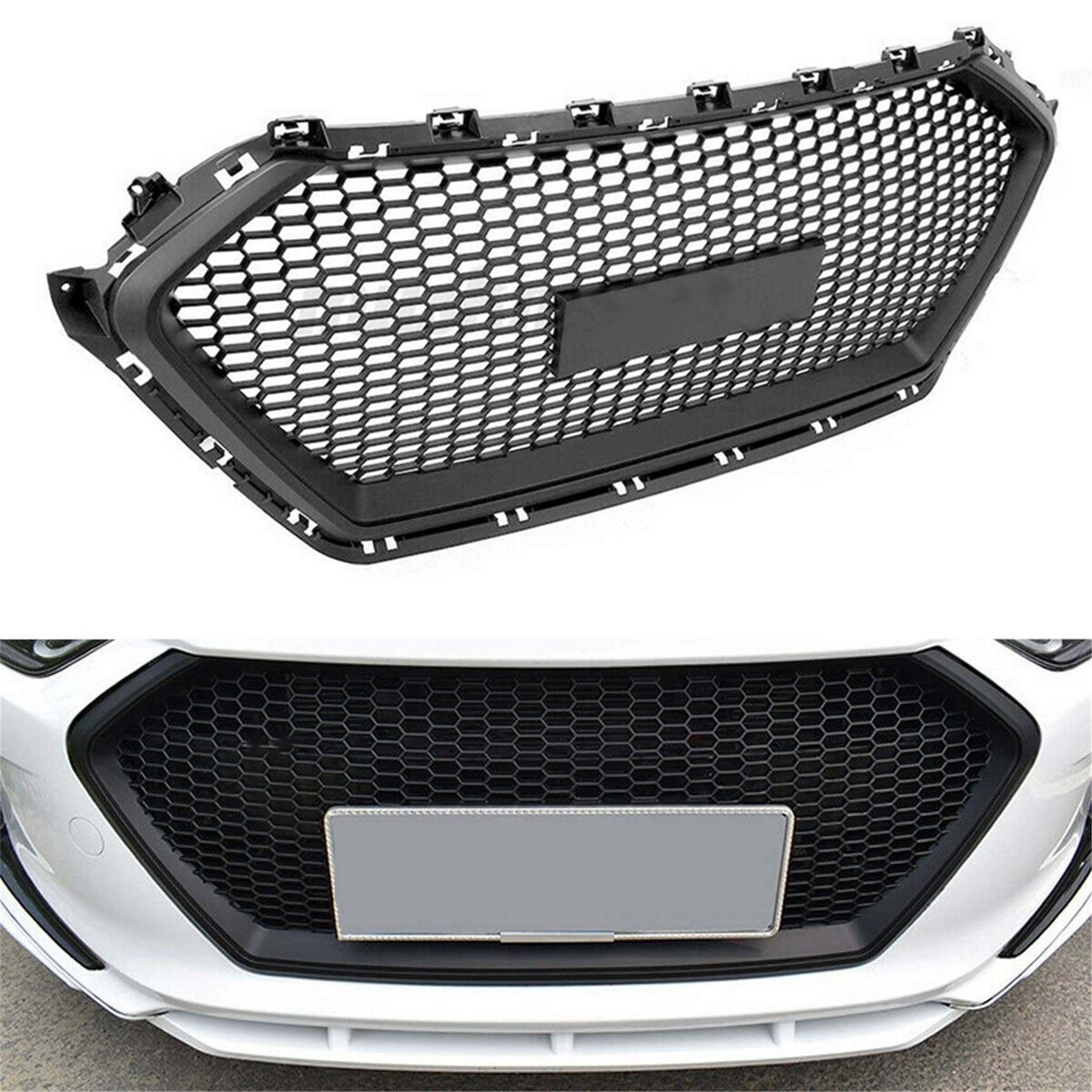 ABS Plastic Front Bumper Grill Mesh Hood Front Center Middle Grille, Front Bumper Grille Replacement for Elantra 2017 2018