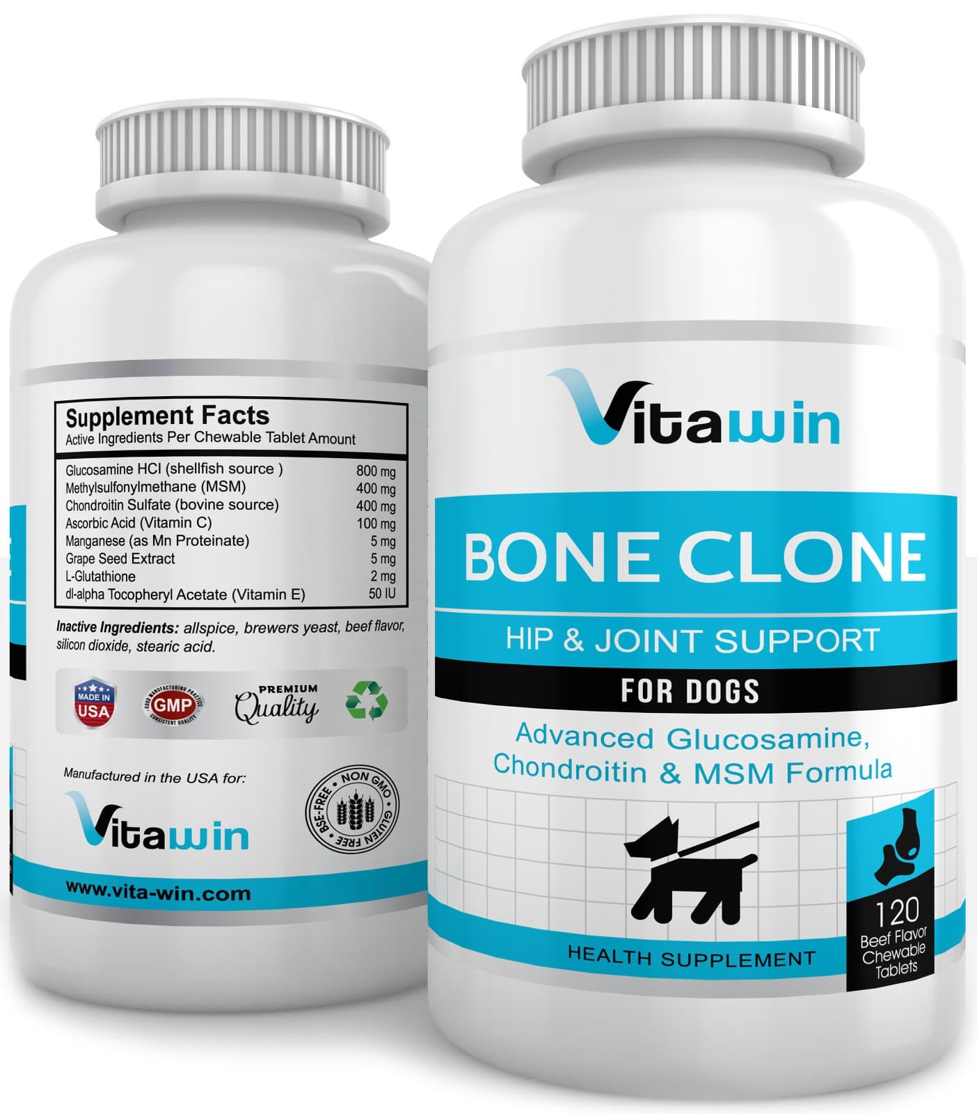 Bone Clone - Advanced Hip & Joint Support Supplement for Dogs - Glucosamine, Chondroitin & MSM - 120 Chewable Tablets - Concentrated New Unique Formula - Includes Manganese and Vitamins