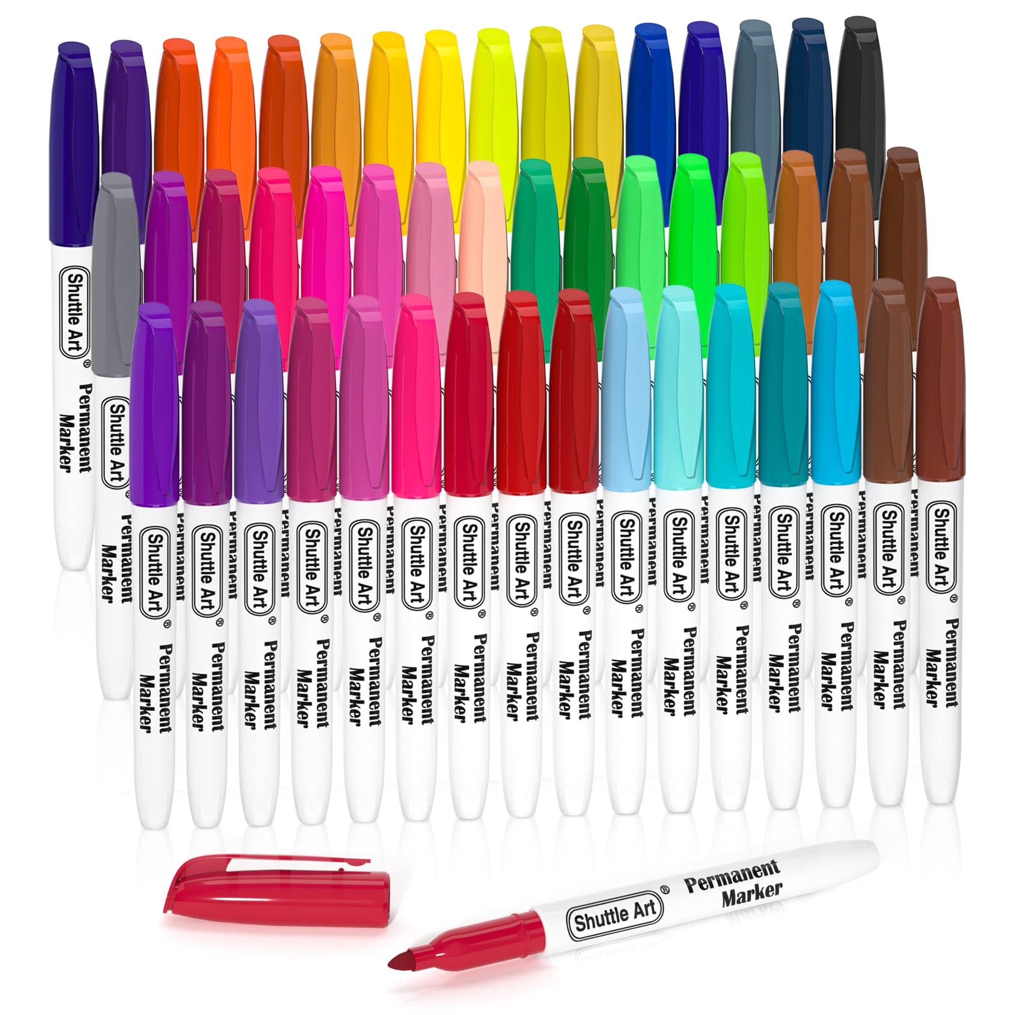 48 Permanent Markers, Fine Tip, Perfect on Plastic, Wood, Stone, Metal and Glass for Doodling, Colouring, Marking