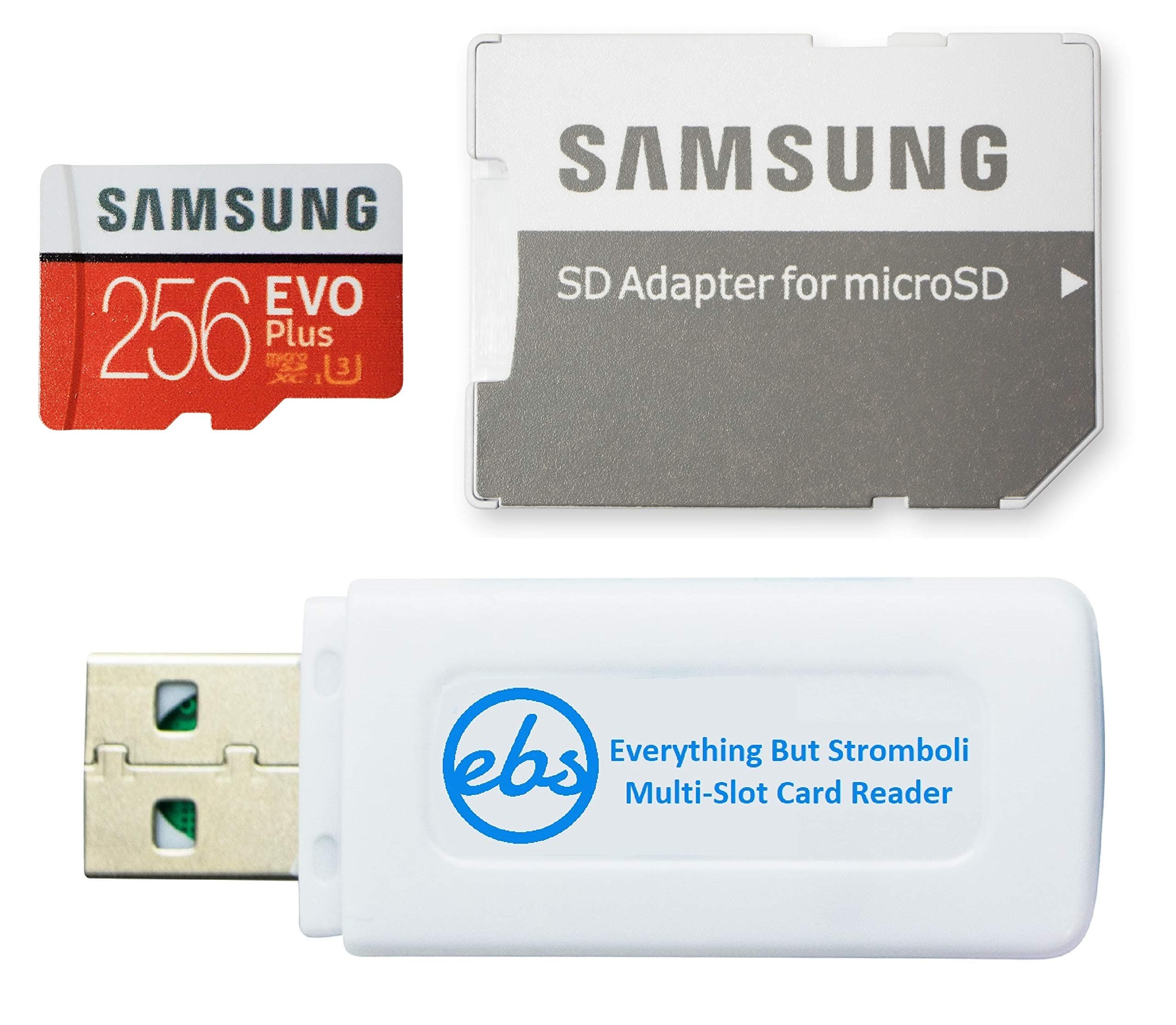 Samsung 256GB Evo Plus Class 10 MicroSDXC Memory Card Works with Galaxy Tablet Tab A 10.5, Tab S3 9.7, Tab A 10.1 (2016) (MB-MC256G) Bundle with (1) Everything But Stromboli Micro Card Reader