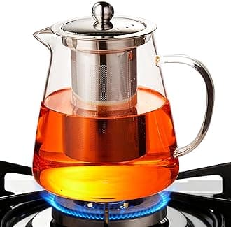Glass Teapot (32oz/950ml) MJZQCD with Removable Stainless Steel Infuser,Glass Tea Pot transparent Stovetop tea Kettle,Blooming and Loose Leaf Tea Maker,Microwave & Dishwasher Safe