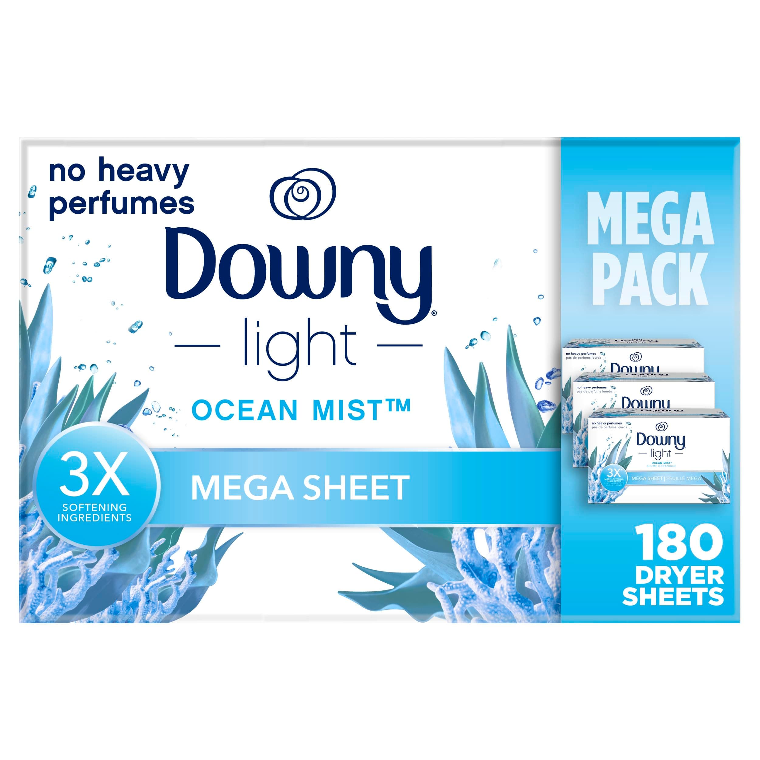 Light Mega Dryer Sheets, Fabric Softener Dryer Sheets, Ocean Mist, 180 Count