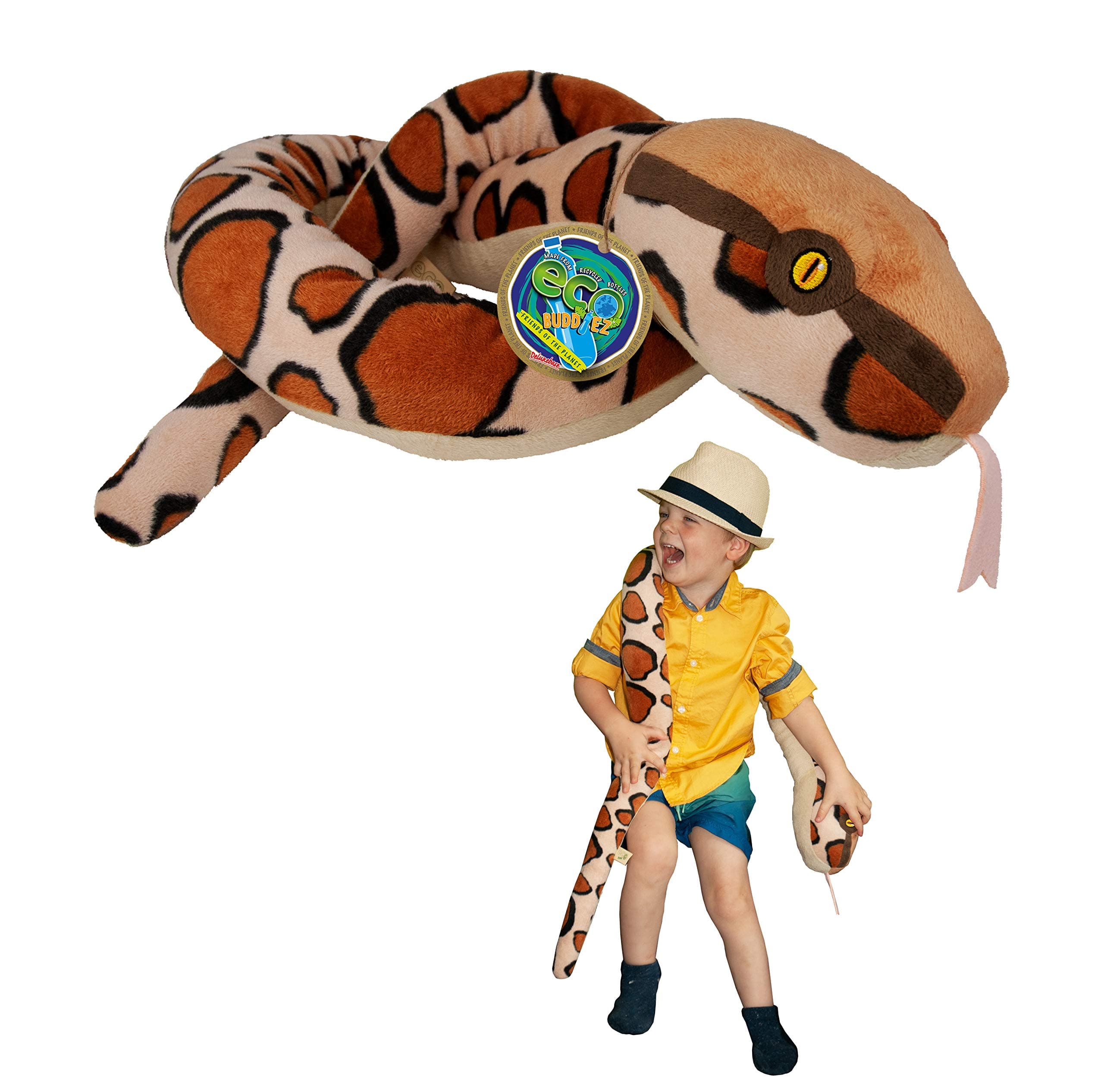 EcoBuddiez Sssnakes - Burmese Python from Deluxebase. 55" Soft Toy Snake Stuffed Animal. Soft Plush Made from Recycled Plastic Bottles. Perfect Eco-Friendly Snake Toy for Boys and Girls.