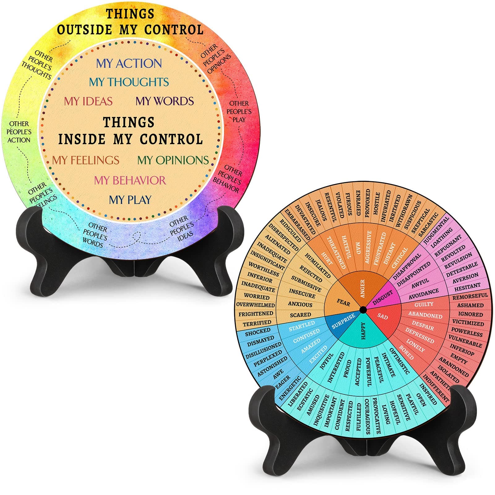 2 Pcs Things I Can Control Therapy Office Desk Decor Feelings Wheel Chart Calming Emotions Wheel Poster Mental Health Feelings Psychology Decor for Home Office Counselor Women Men(Classic)