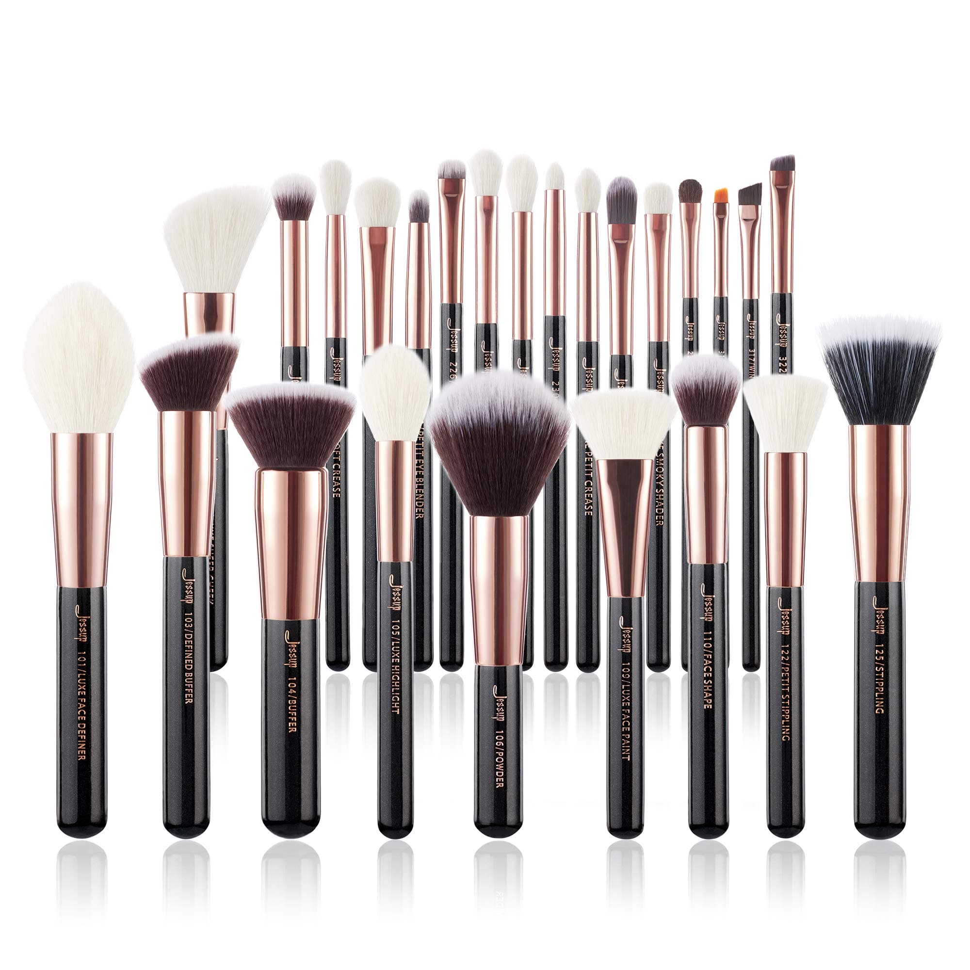 Jessup Brand 25pcs Professional Makeup Brush Set Beauty Cosmetic Foundation Powder Blush Eyeshadow Blending Highlighter Natural-Synthetic Hair Brushes (Black/Rose Gold) T155