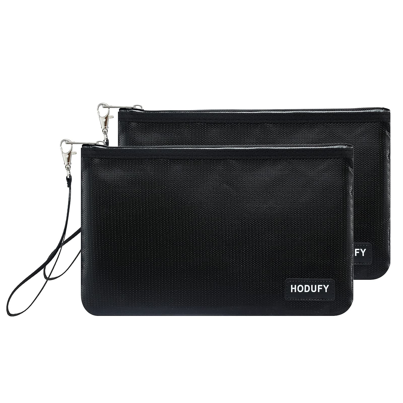 Hodufy Fireproof Document Bag 2 Pack,Fire Wallet Pouch Money Bags for Banking(6.8" x10.6"),Fireproof Waterproof Bag with Zipper for Safe Storage File Cash Passport Jewelry Valuables (Black)