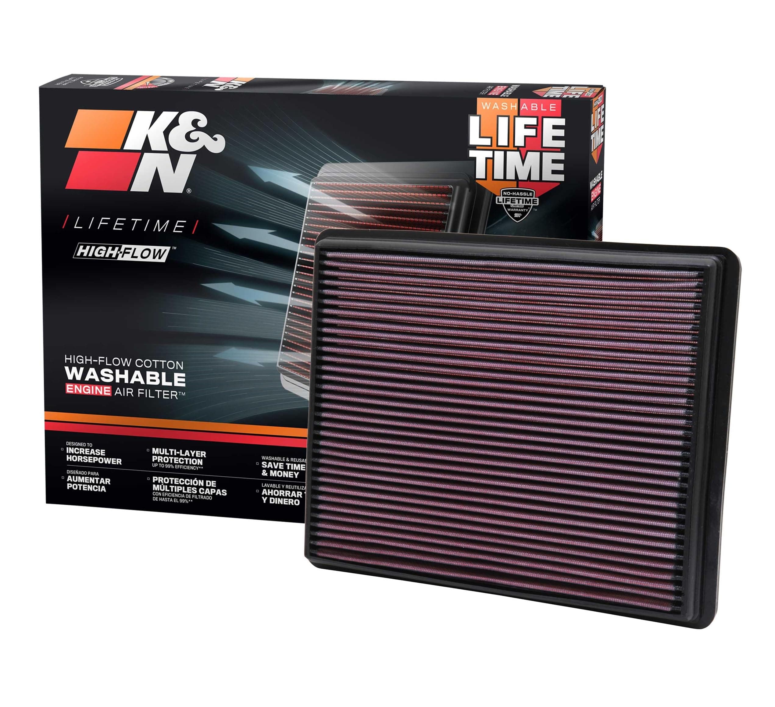 K&N High-Flow Original Lifetime Engine Air Filter: Increase Power: Compatible with 1999-2020 Cadillac/Chervolet/GMC: Escalade, Avalanche, Cheyenne, Silverado, Suburban, Tahoe, Sierra, Yukon, 33-2129