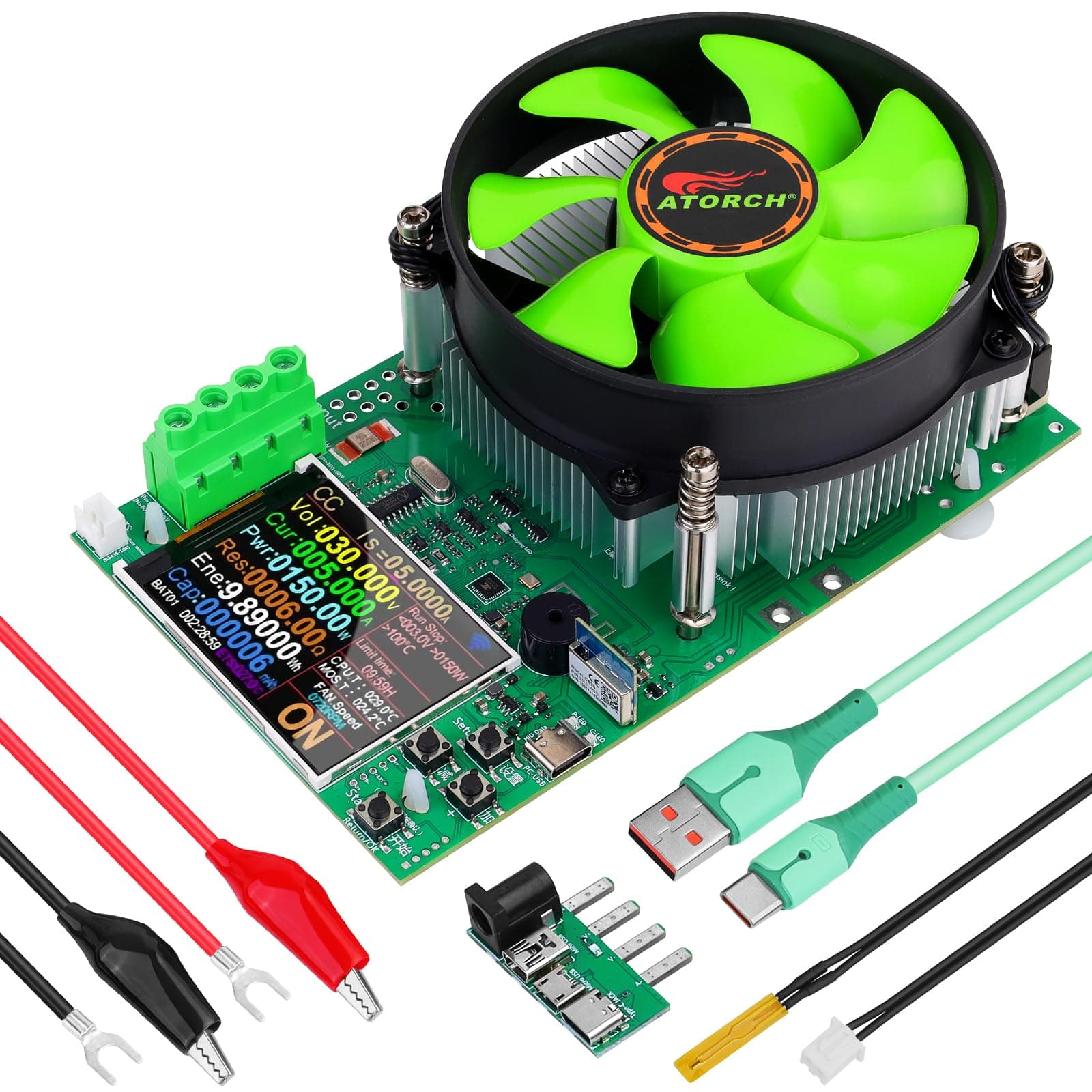 MakerHawk Battery Load Tester - 150W 200V 25A Electronic Load Tester USB Load 4-Wire System Adjustable Constant Current Voltage Discharge Lithium Battery Capacity Tester Support Remote Control