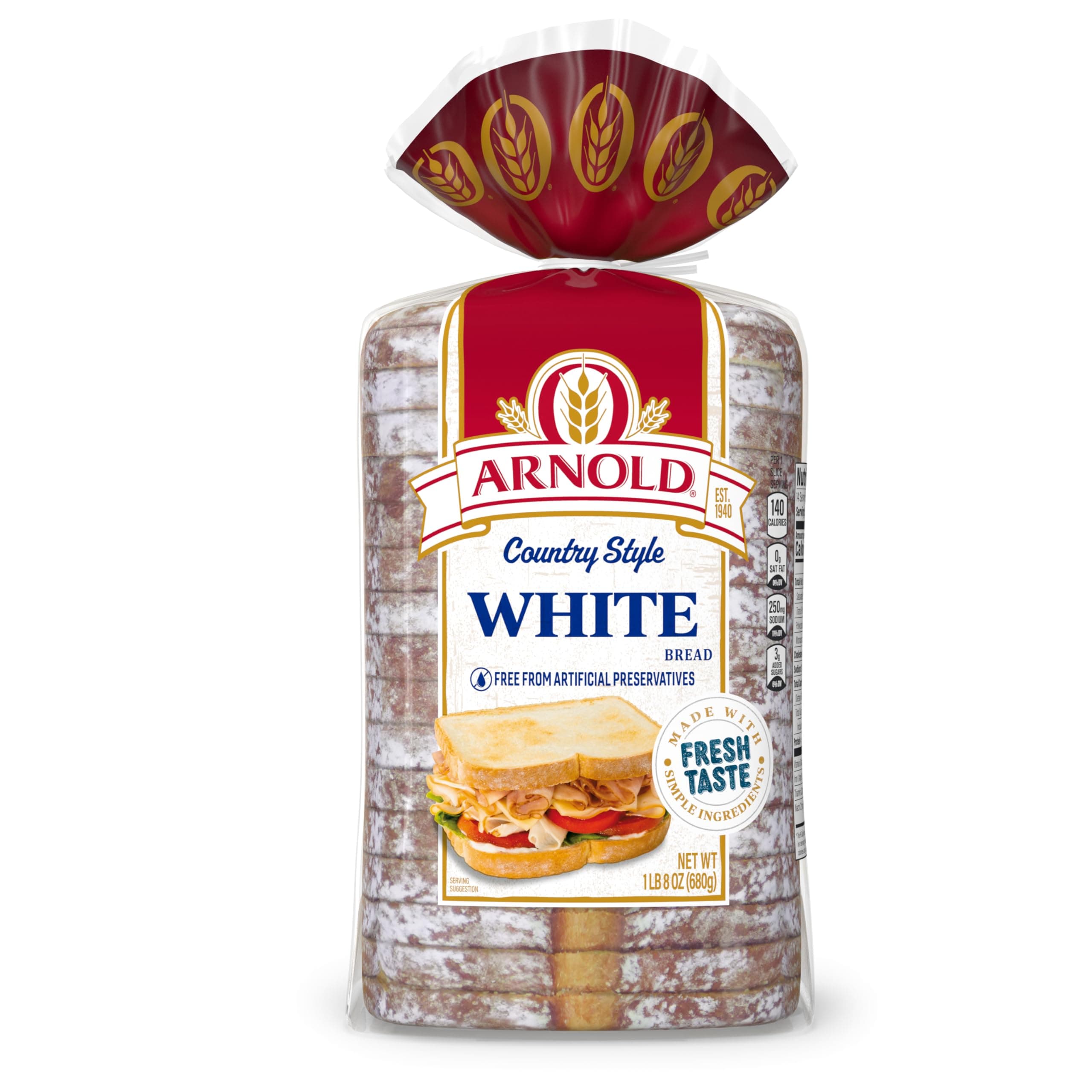 Country Style Plain Bread, White Bread, 24 oz Bag