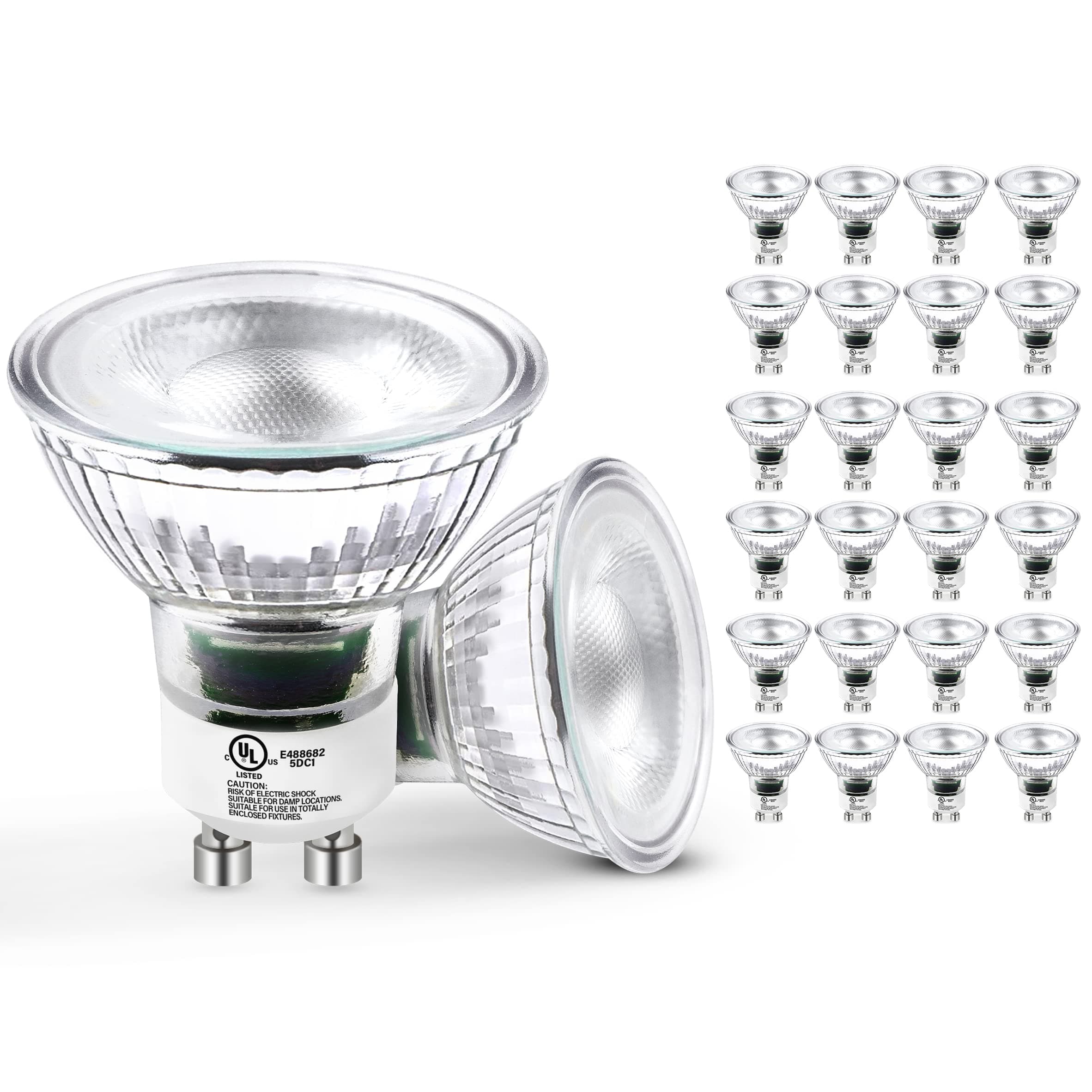 MASTERY MART24 Pack Dimmable GU10 LED Light Bulbs, 5.5W Bright 5000K Daylight White 50W Halogen Equivalent, 400lm Energy Saver for Track Lighting Fixture, Kitchen, Basement, Living Room, 25000 Hours