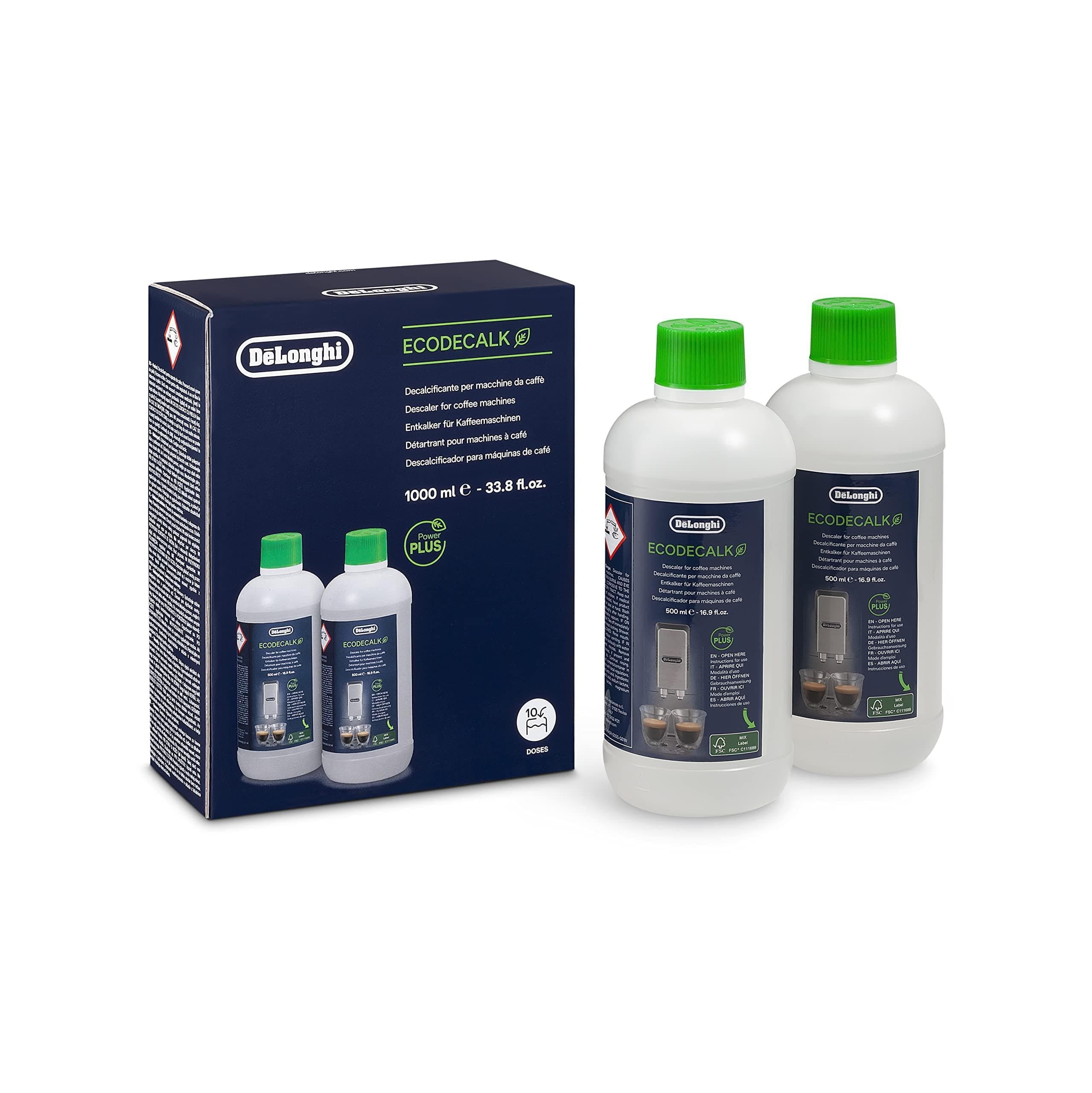 De'Longhi EcoDecalk Descaler 2-Pack, Eco-Friendly Universal Descaling Solution for Coffee & Espresso Machines, 33.8 oz (10 uses)